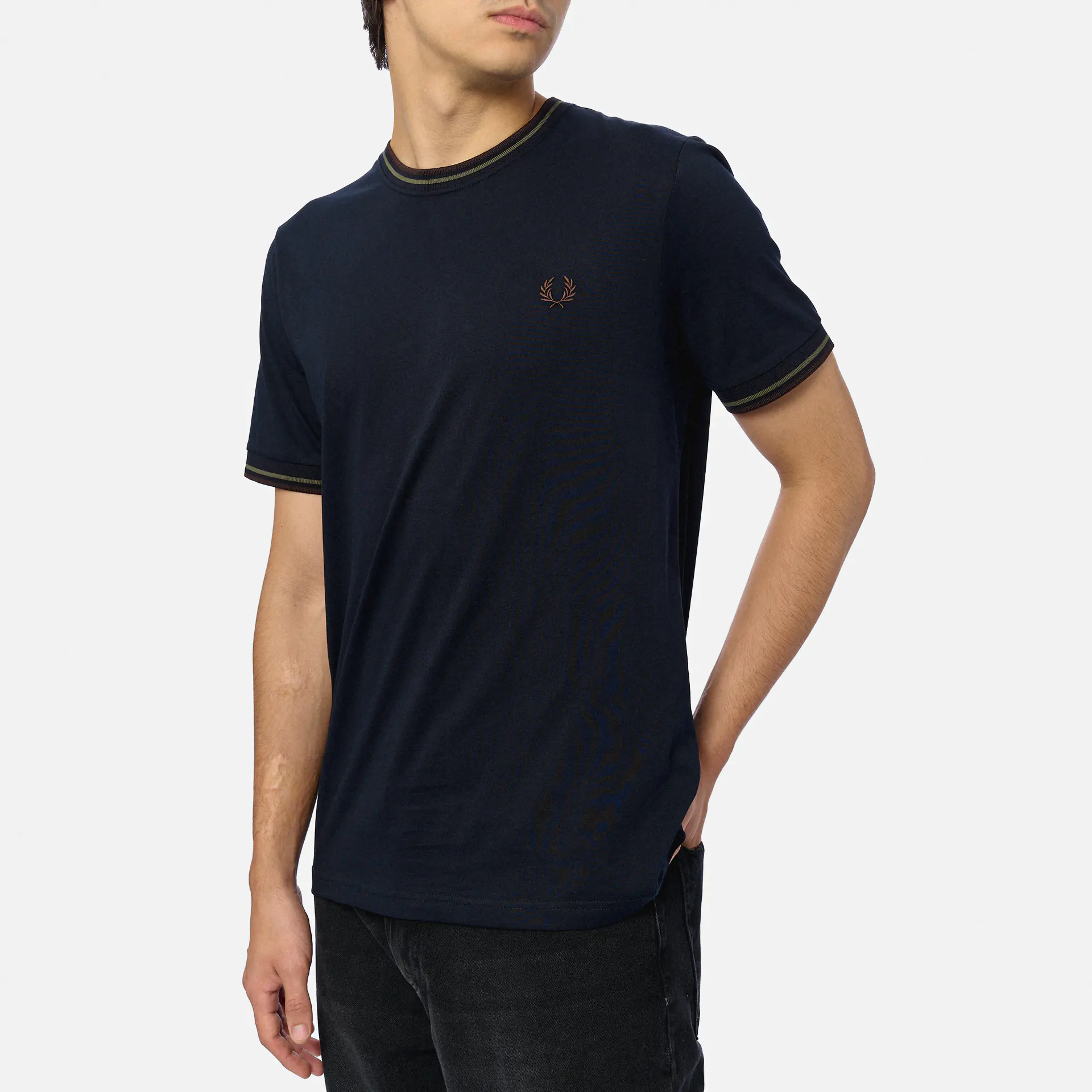 Fred Perry Twin Tipped T-Shirt Navy/Laurel Wreath Green/Brick