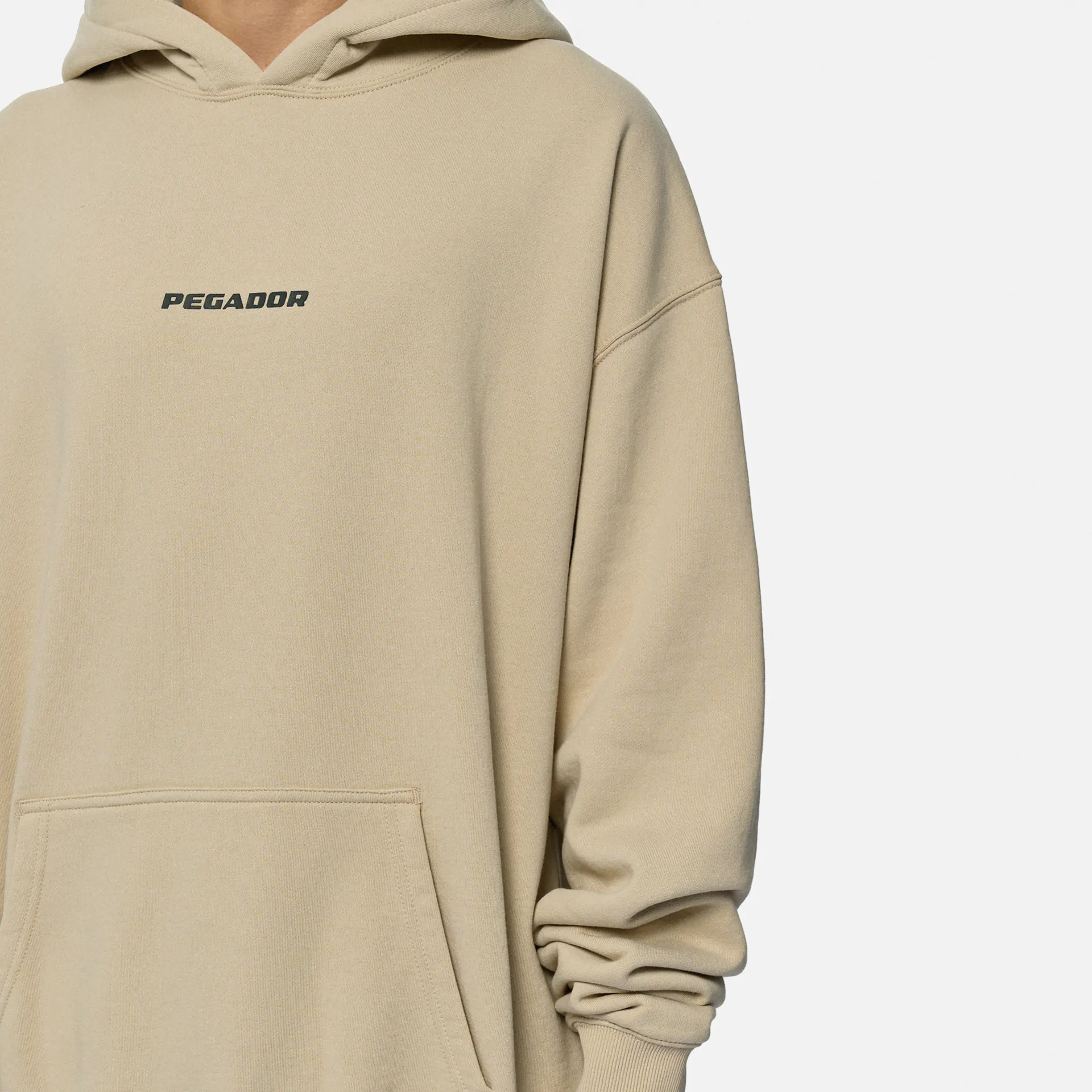 PEGADOR Colne Logo Oversized Hoodie Washed Light Beige Anthracite