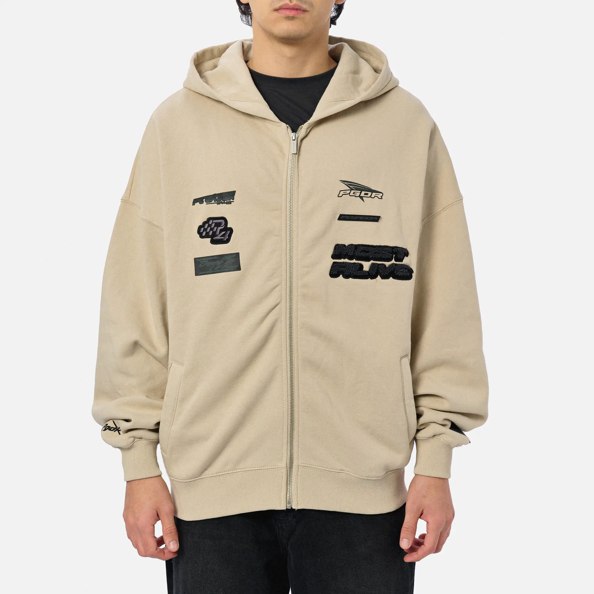 PEGADOR Hogan Boxy Sweat Jacket Washed Light Beige