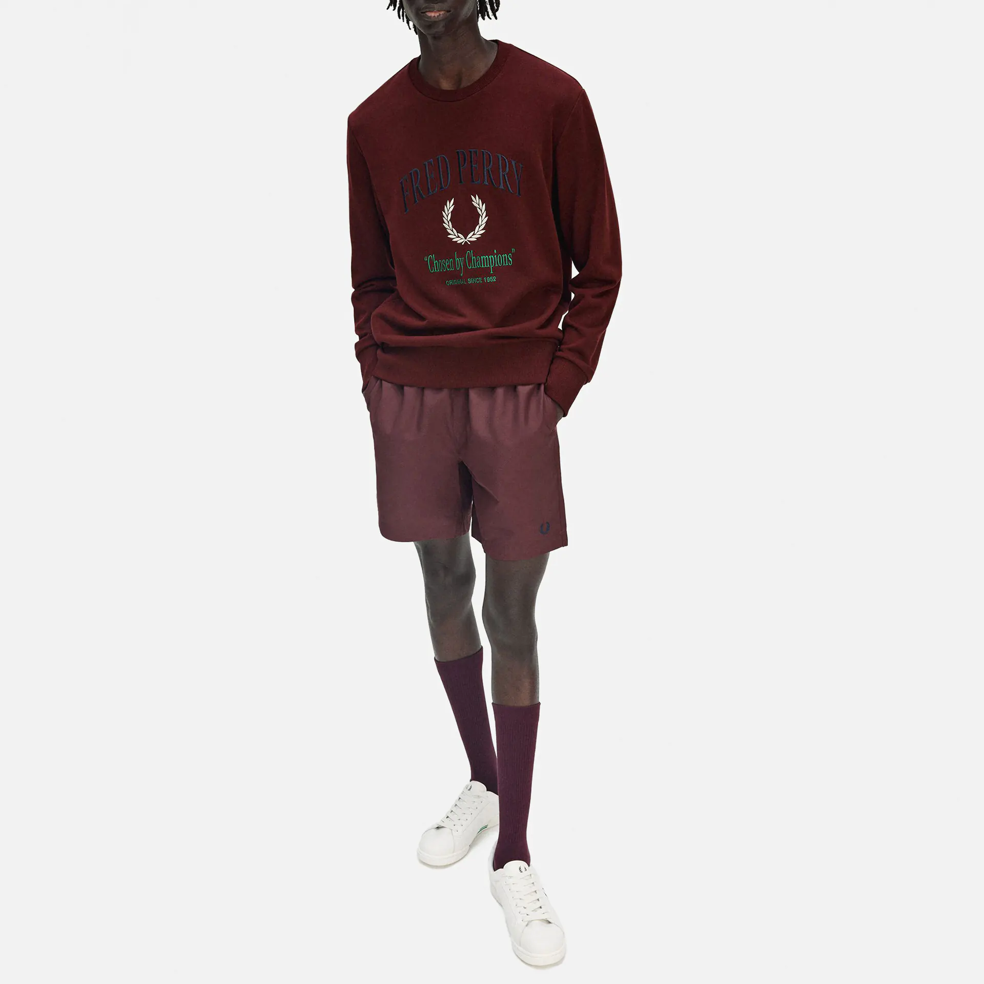 Fred Perry Embroidered Champion Sweatshirt Oxblood