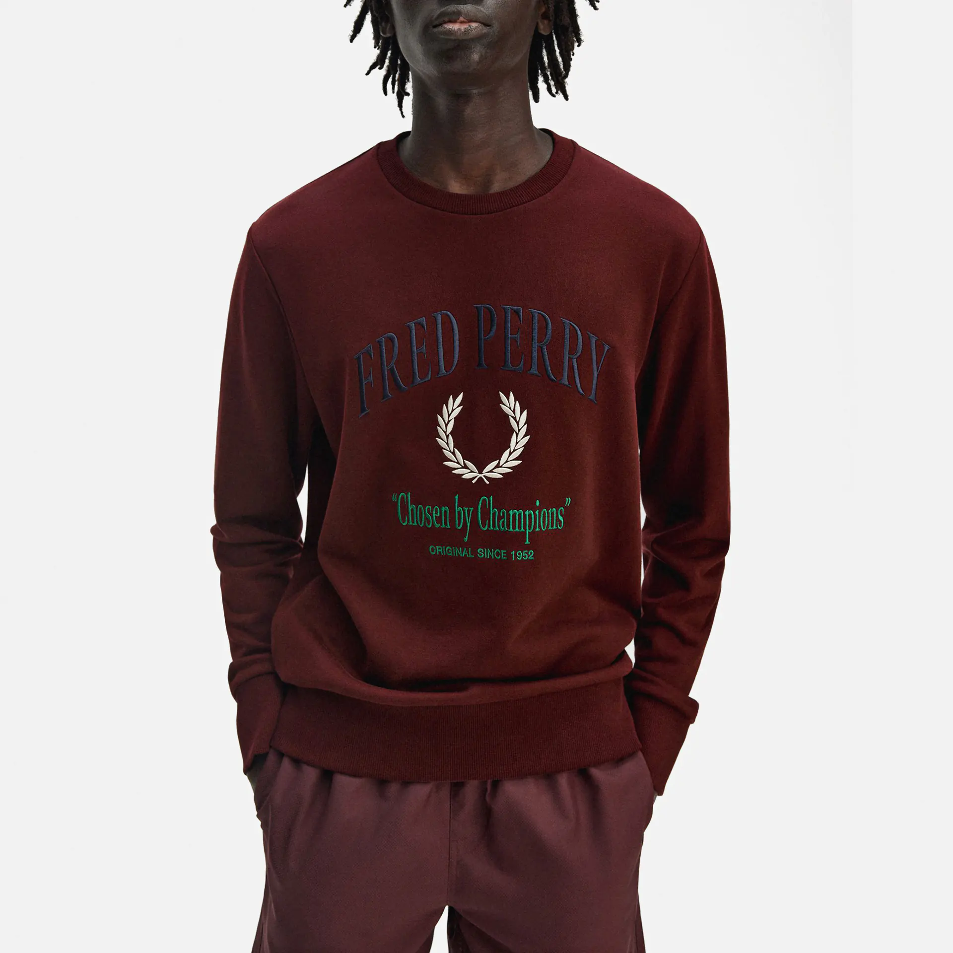 Fred Perry Embroidered Champion Sweatshirt Oxblood