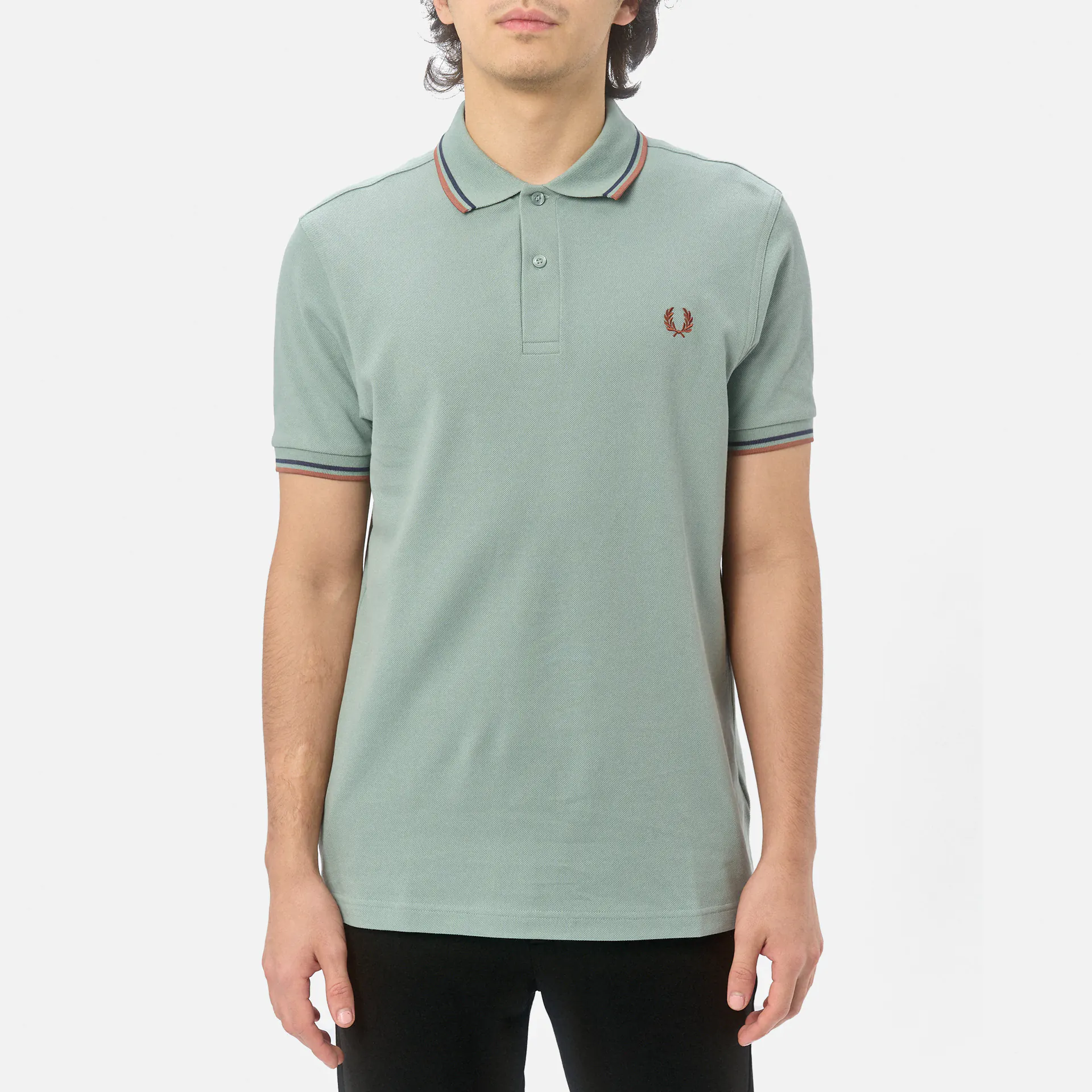 Fred Perry Twin Tipped Polo Shirt Silver Blue/Tennis Blue/Cinnamon