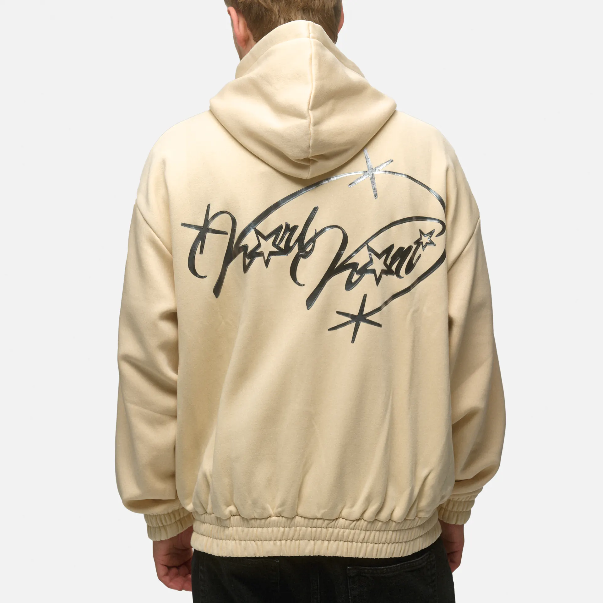 Karl Kani Authentic Star Logo Oversized Full Zip Hoodie Light Sand