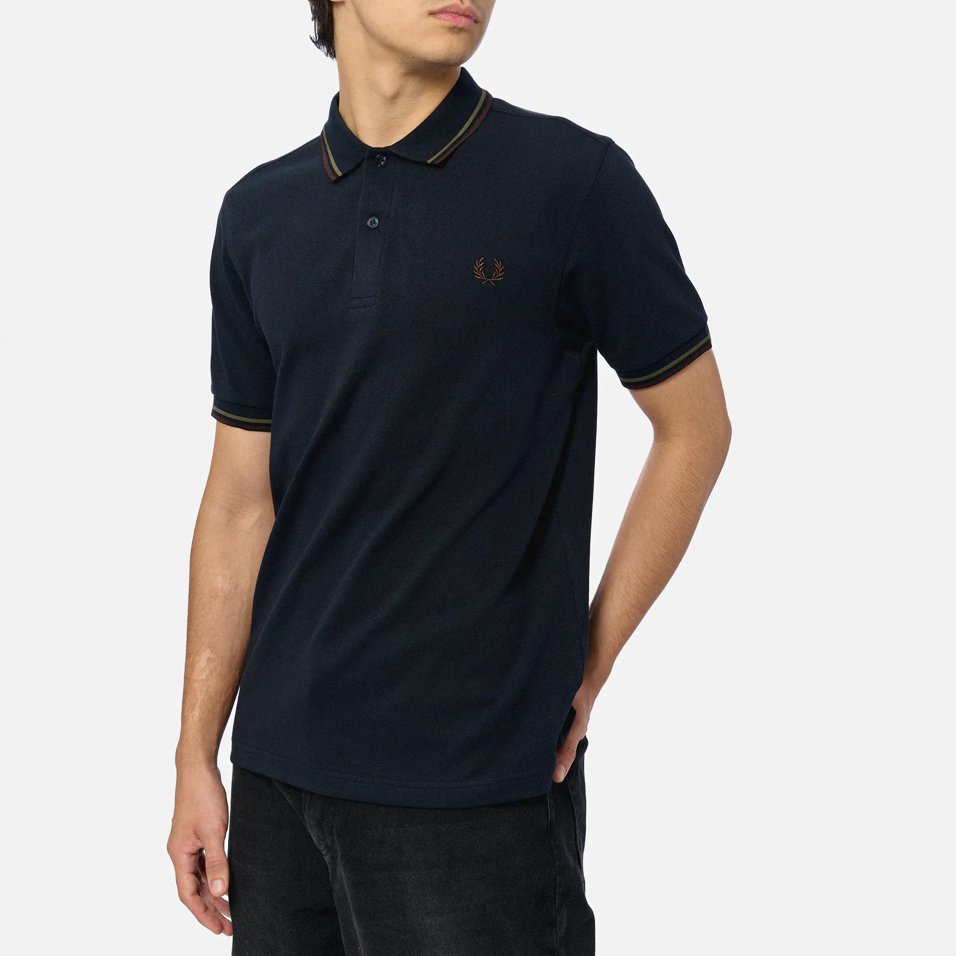 Fred Perry Twin Tipped Polo Shirt Navy/Laurel Wreath Green/Brick