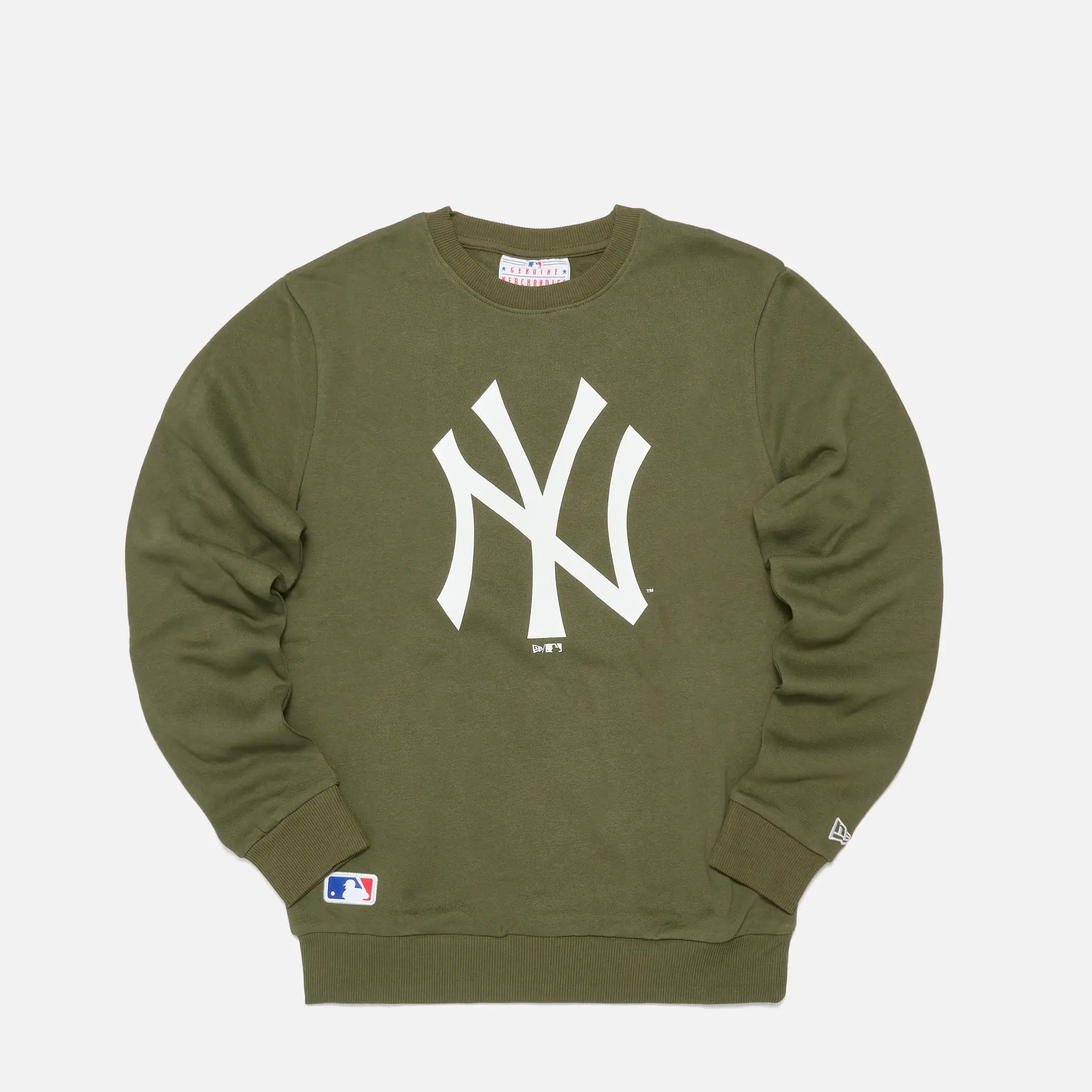 New Era MLB NY Yankees Team Logo Crewneck Pullover New Olive
