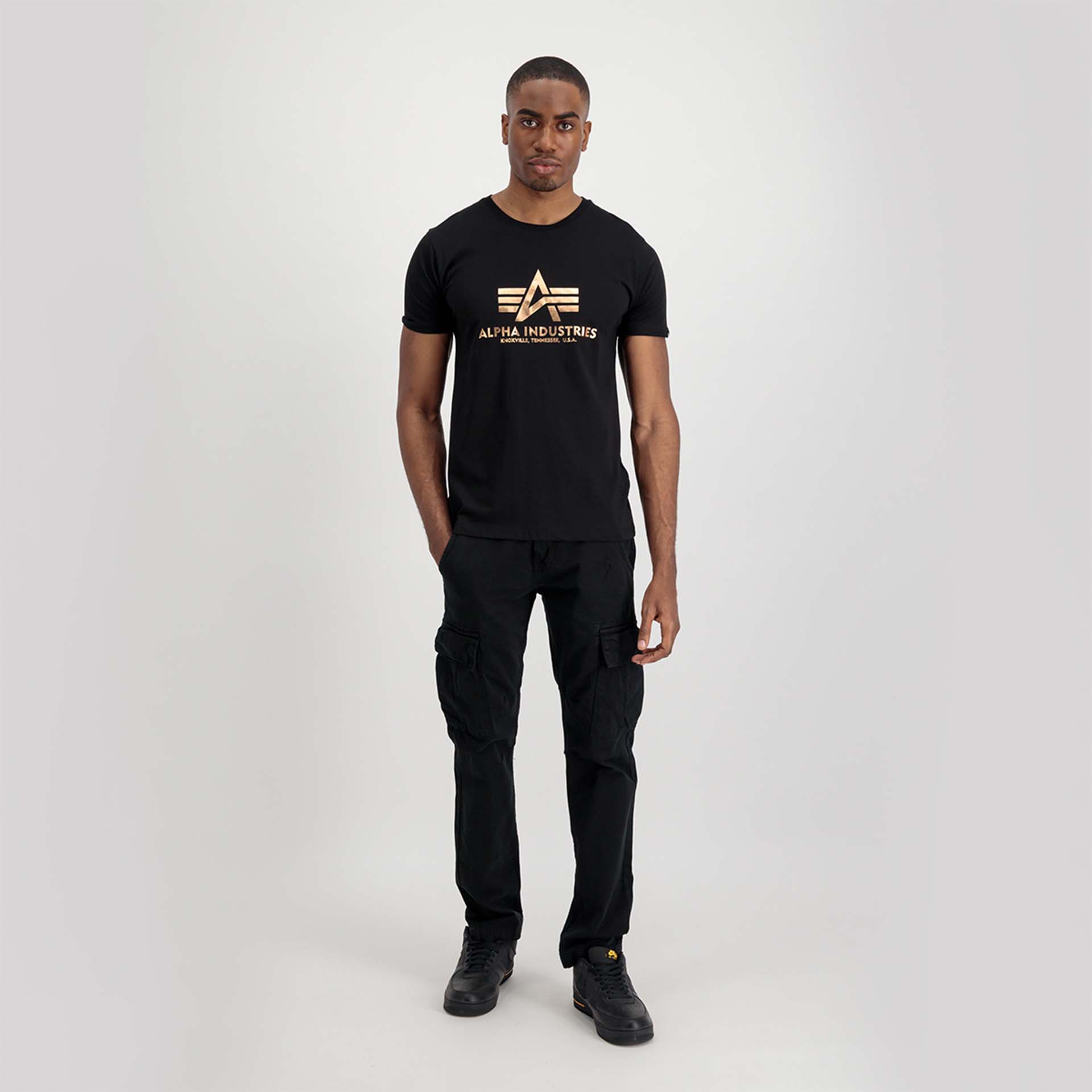 Alpha Industries Basic T-Shirt Foil Print Black/Gold
