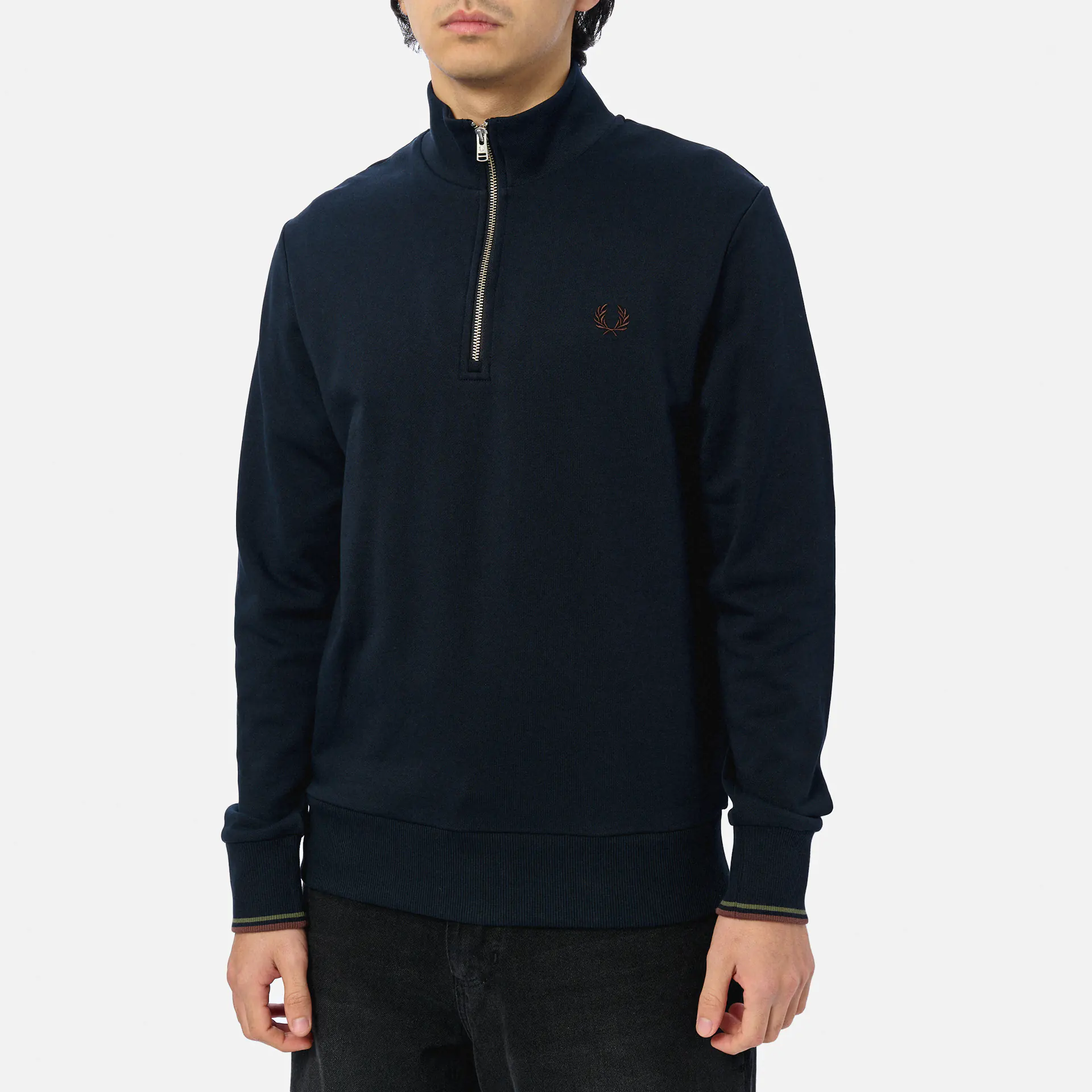 Fred Perry Half Zip Sweatshirt Navy/Laurel Wreath Green/Brick