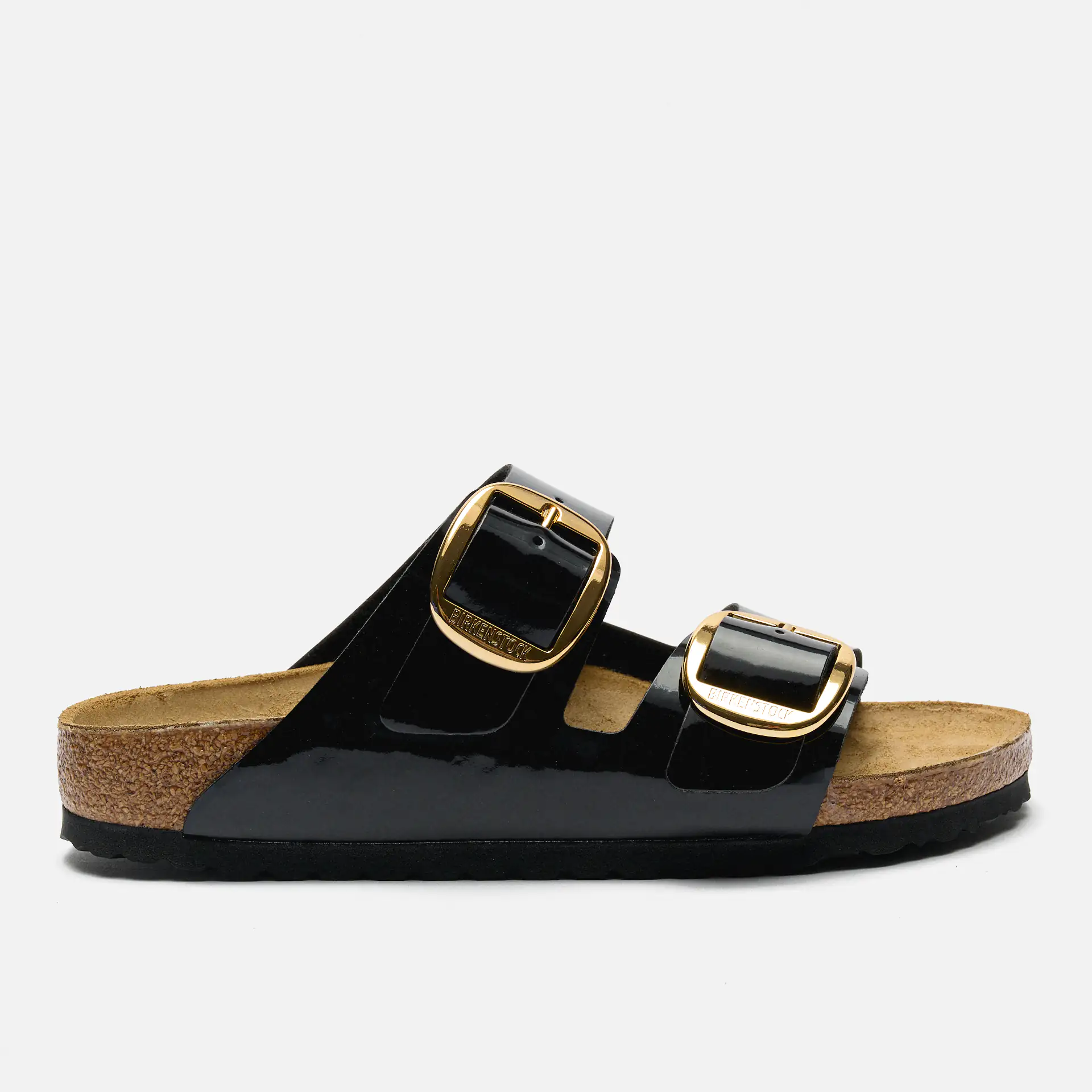 Birkenstock Arizona Big Buckle Birko-Flor Sandals Patent Black Gold