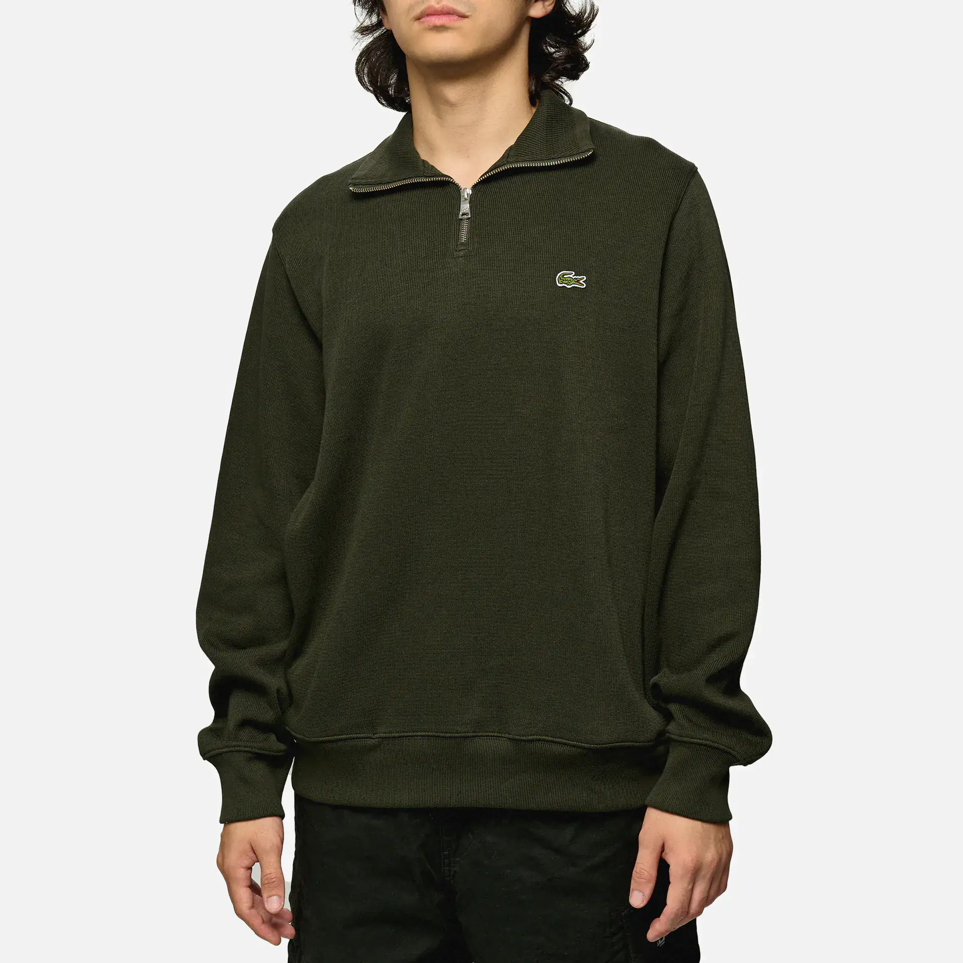 Lacoste Stand-Up Collar Cotton Half-Zip Pullover Sapwood