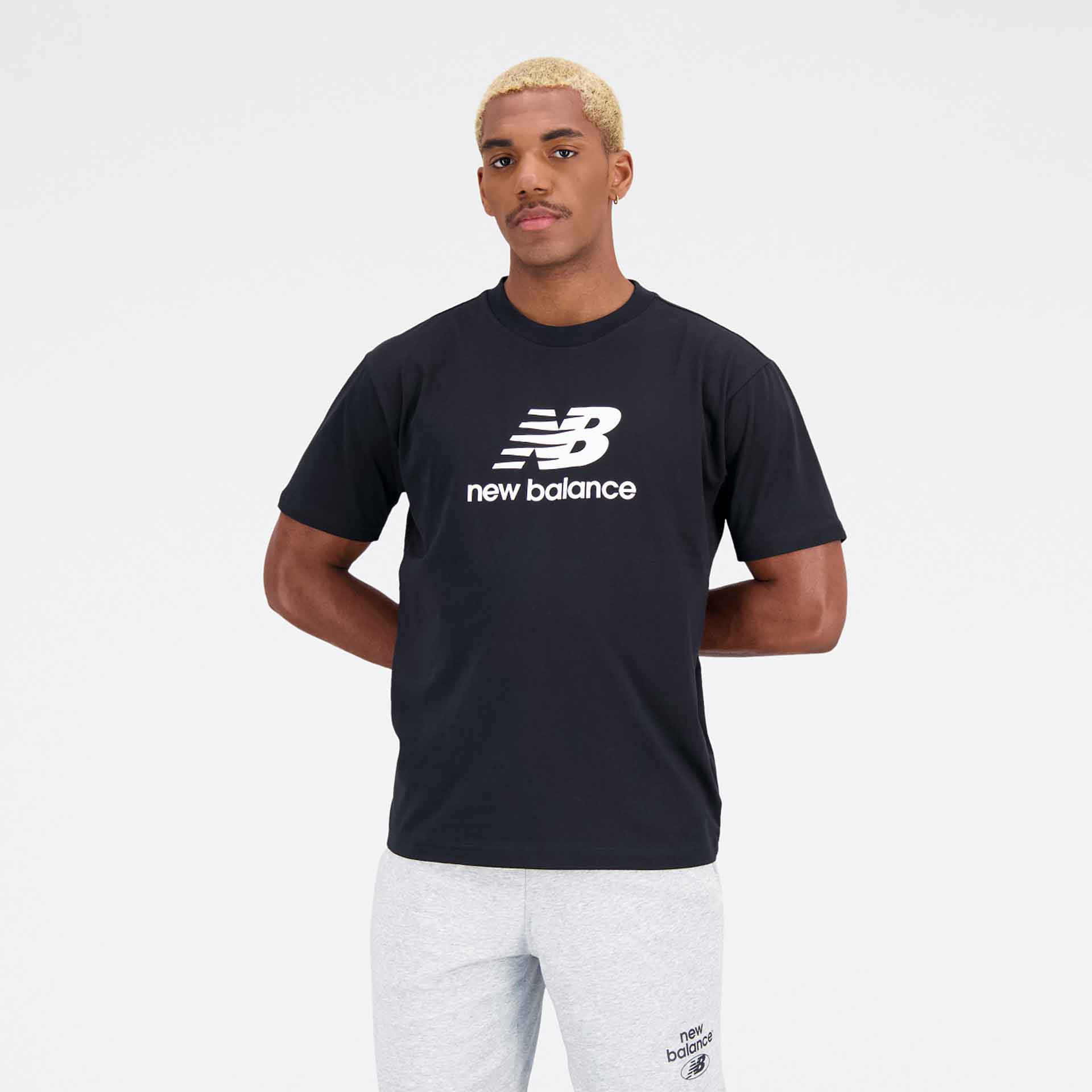 New Balance Essentials Stacked Logo Cotton Jersey T-Shirt Black