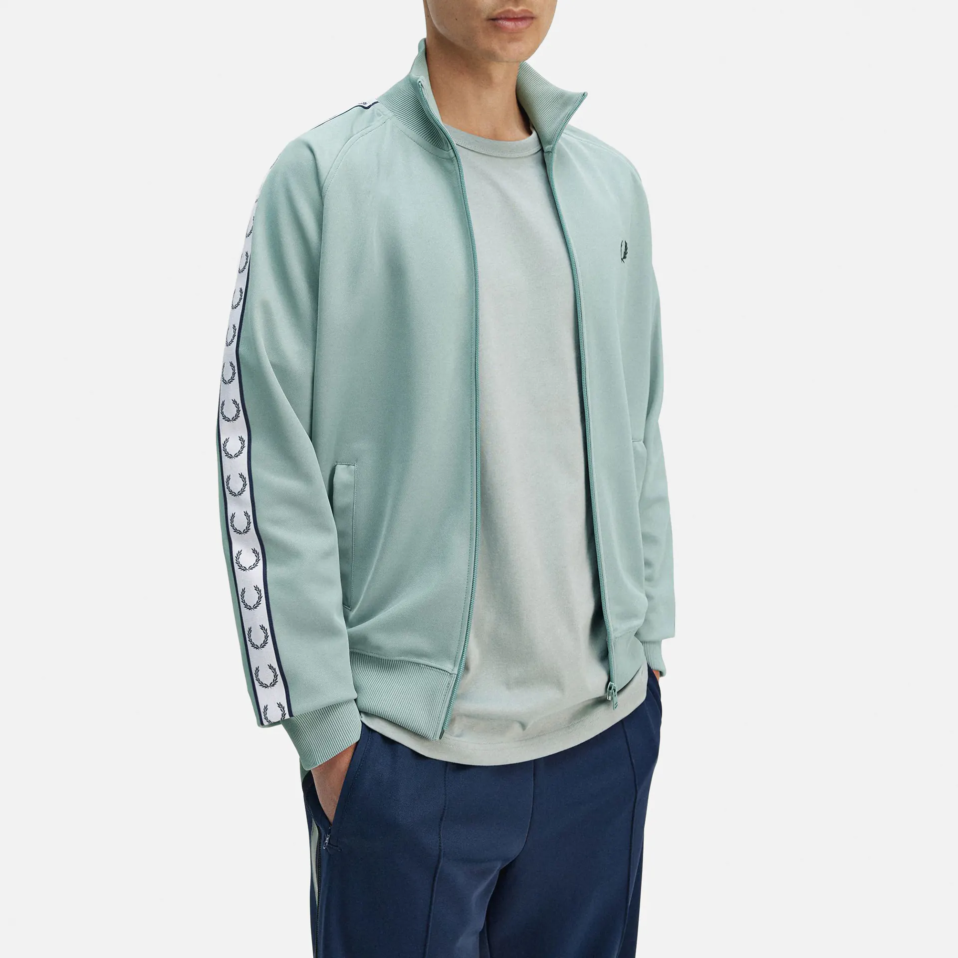 Fred Perry Taped Track Jacket Silver Blue