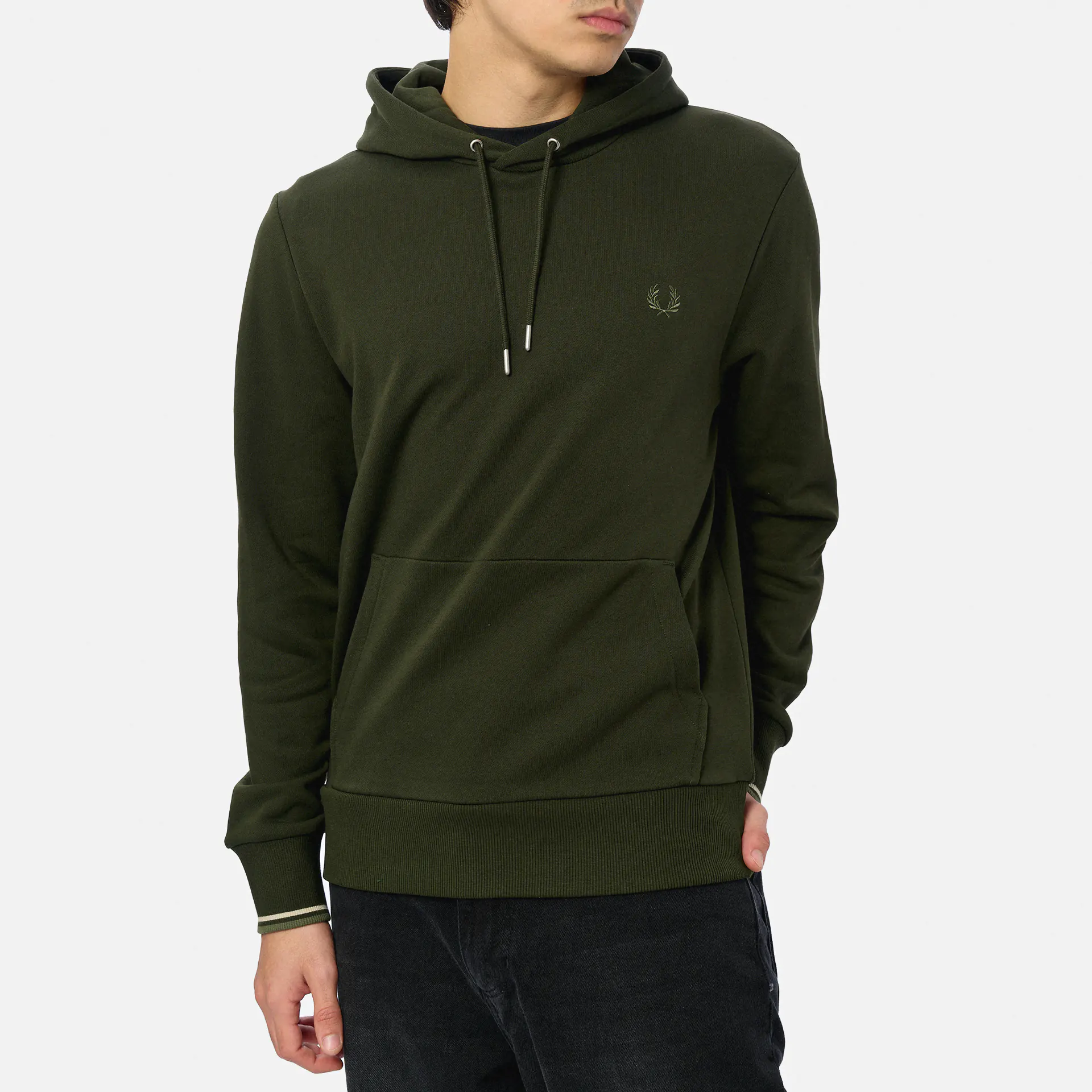 Fred Perry Tipped Hooded Sweatshirt Hunting Green/Light Oyster/Laurel Wreath Green