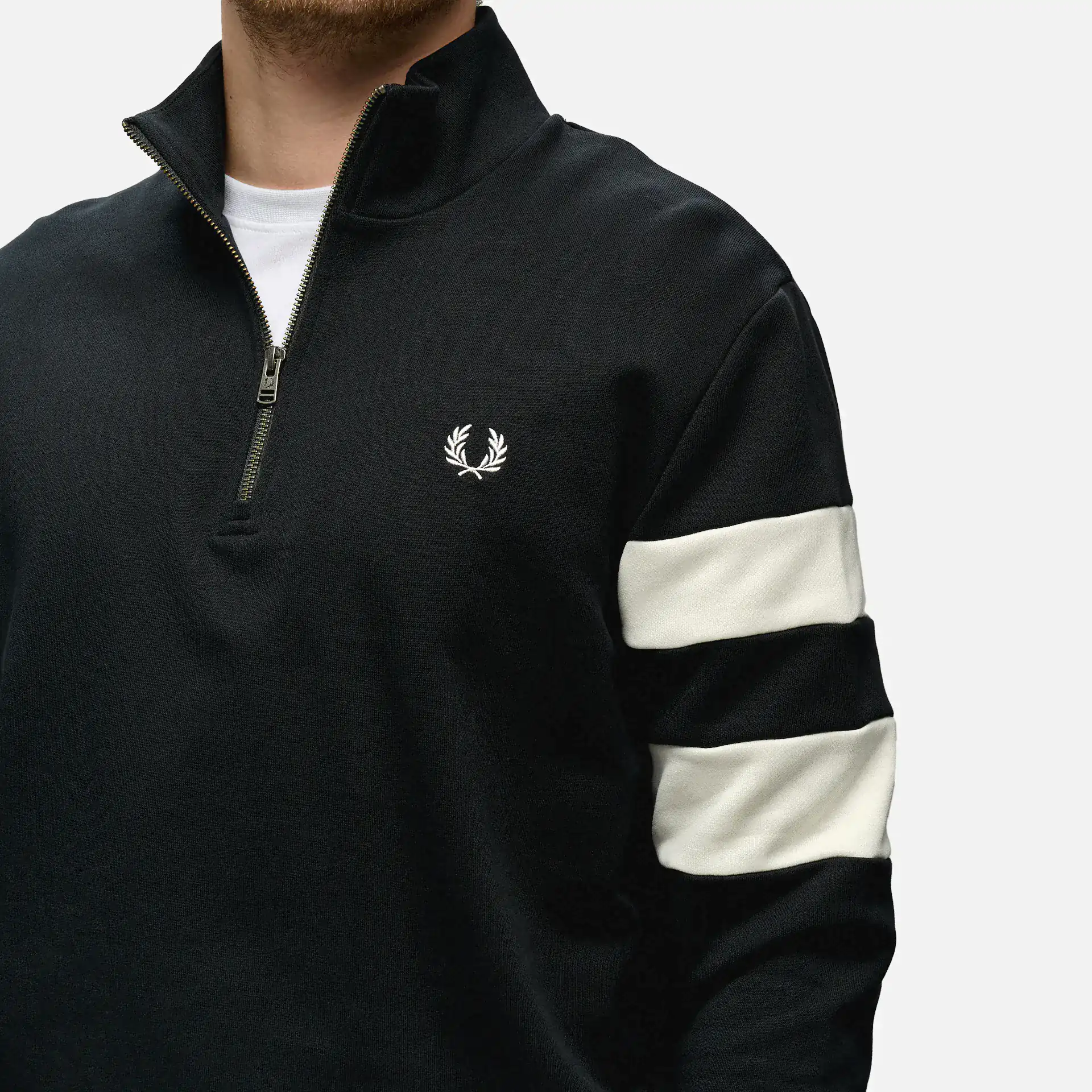 Fred Perry Tipped Sleeve Half Zip Sweatshirt Black