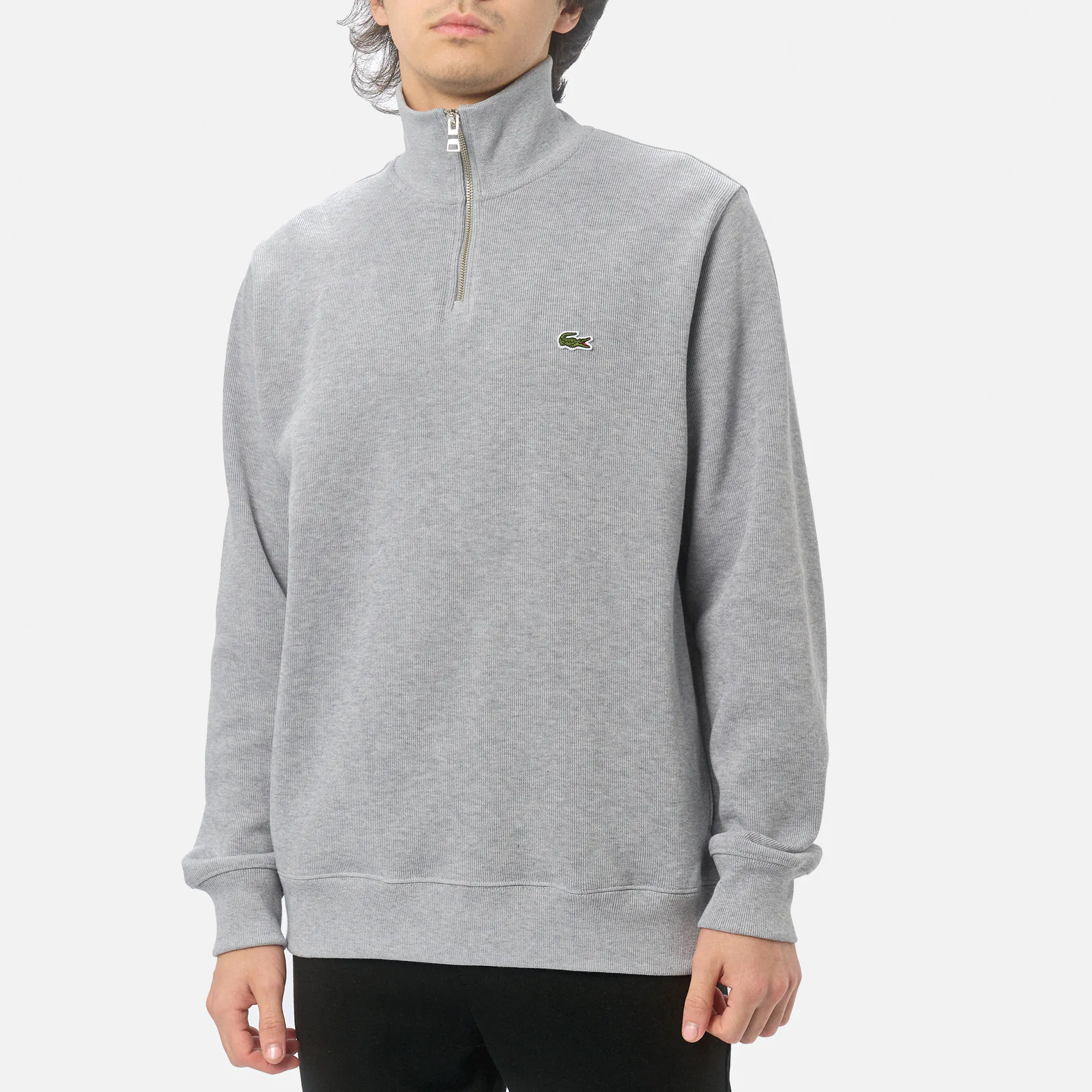 Lacoste Stand-Up Collar Cotton Half-Zip Pullover Silver Chine