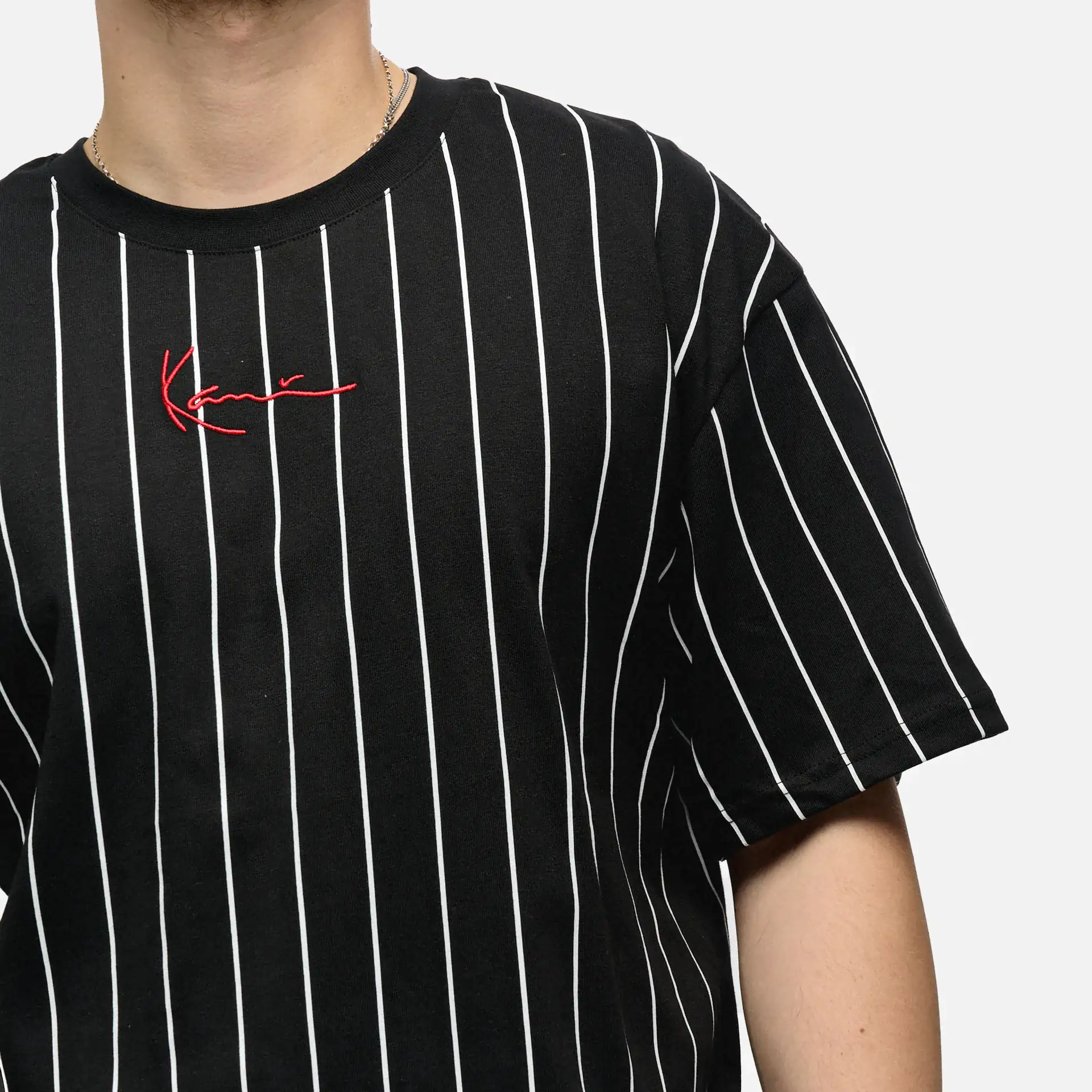 Karl Kani Small Signature Pinstripe T-Shirt Black/White