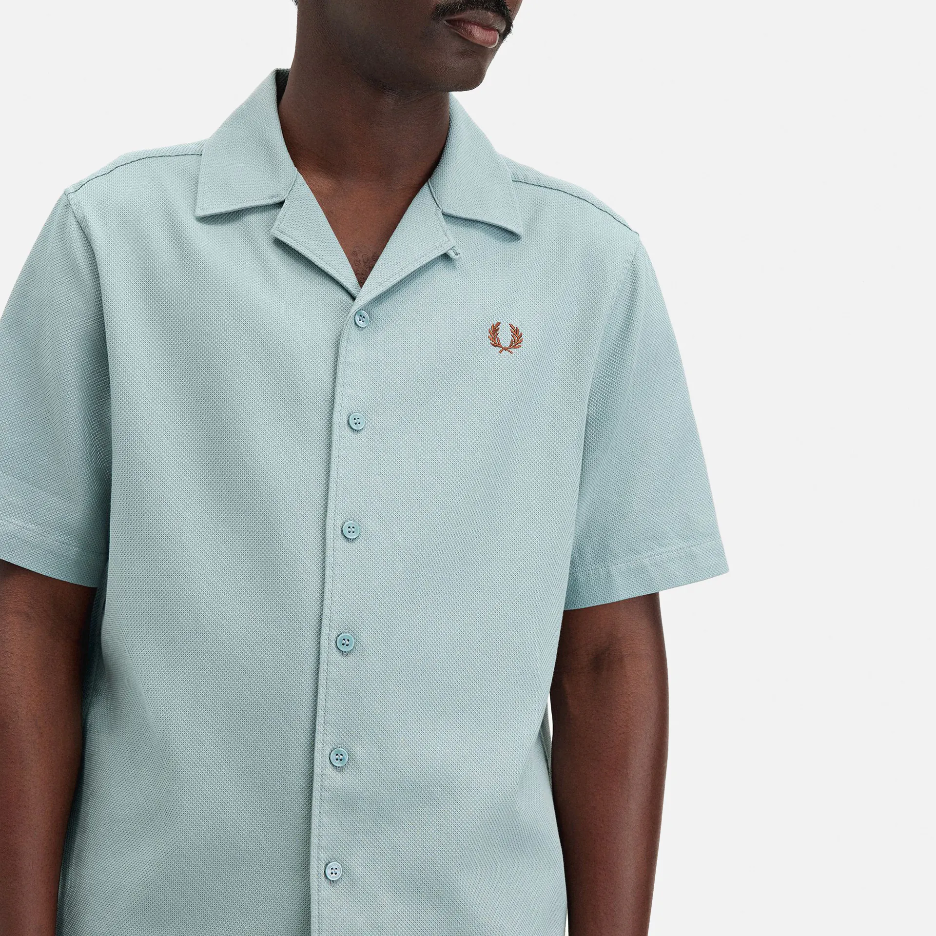 Fred Perry Pique Texture Revere Collar Shirt Silver Blue