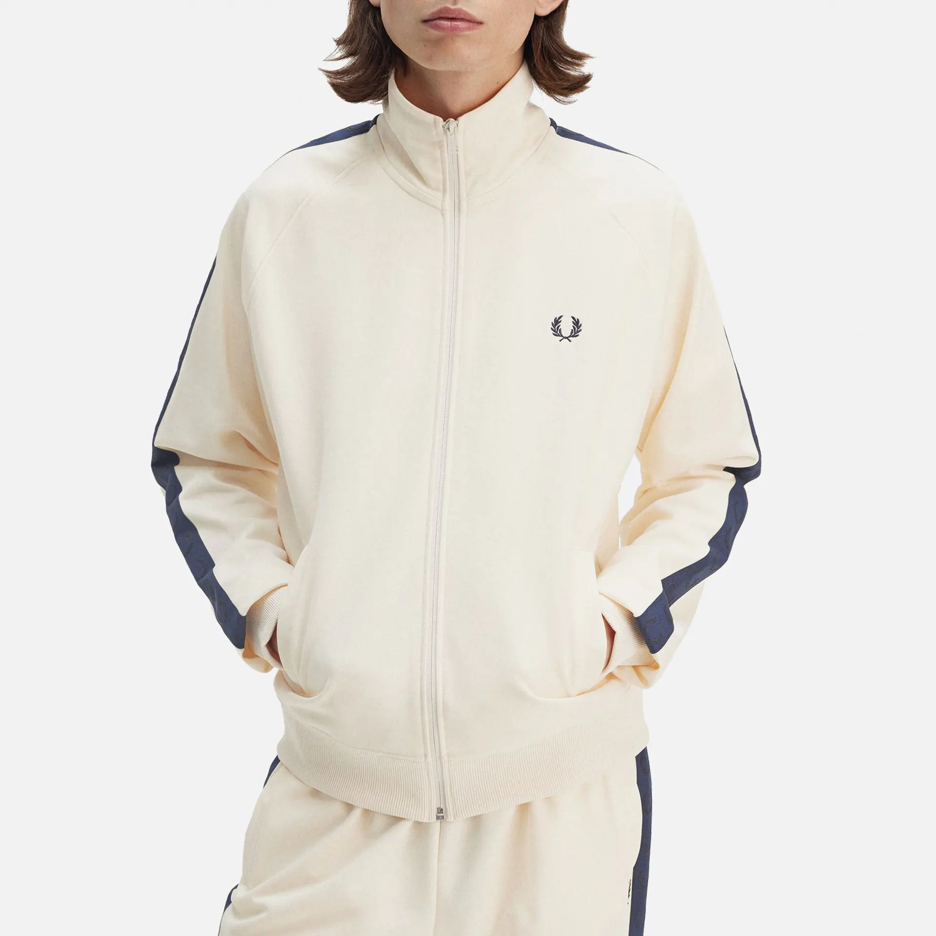 Fred Perry Contrast Tape Track Jacket Ecru/Tennis Blue