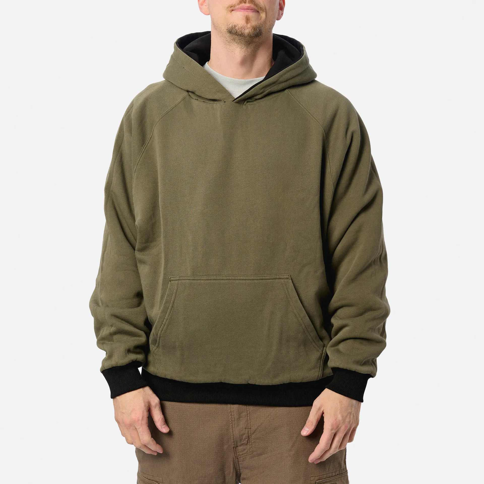 PEGADOR Moolt Reversible Boxy Double Layer Hoodie Washed Black Faded Olive