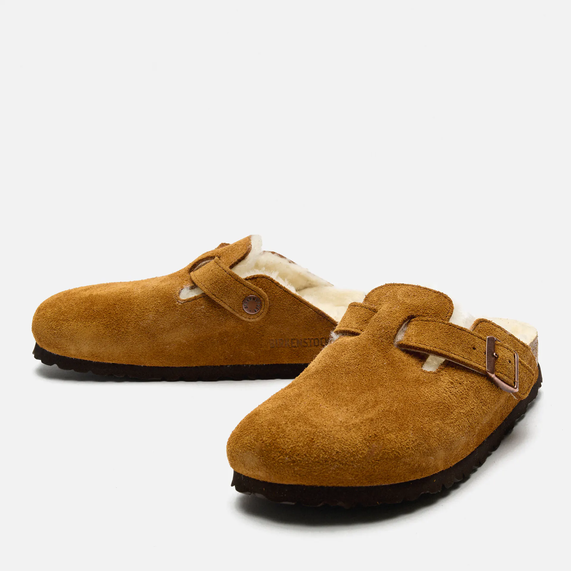 Birkenstock Boston Narrow Shearling Suede Leather/Fur Sandals Mink