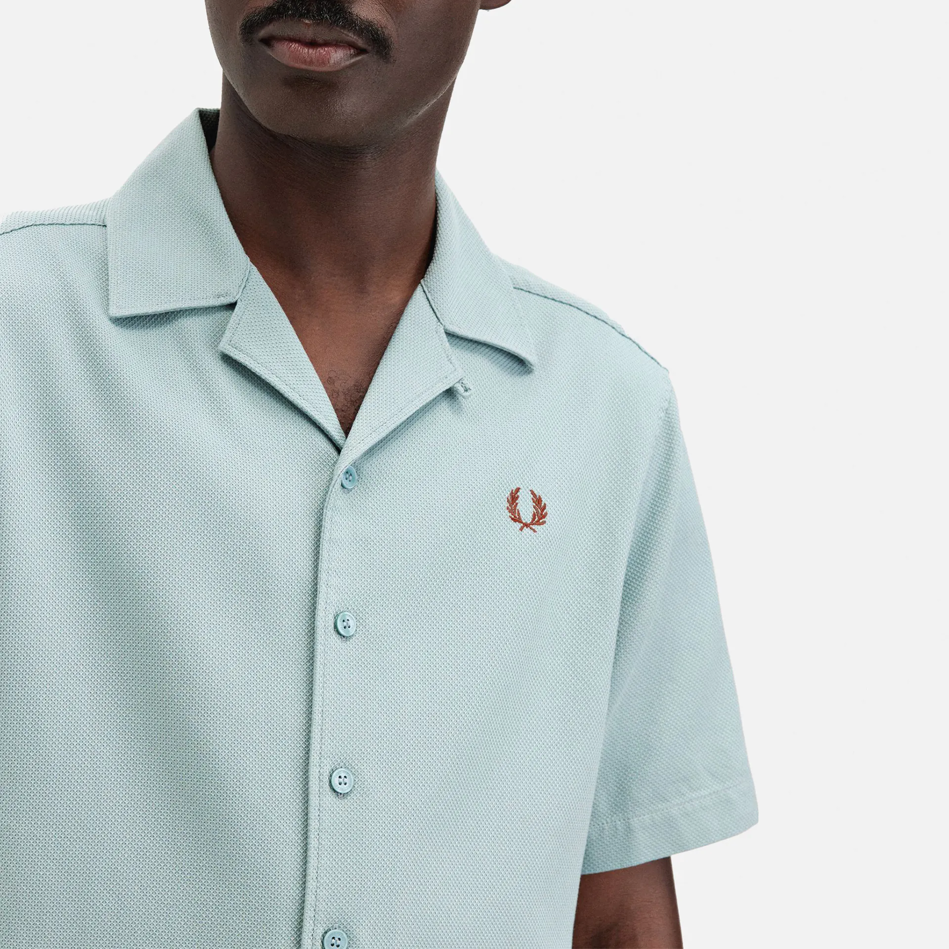 Fred Perry Pique Texture Revere Collar Shirt Silver Blue