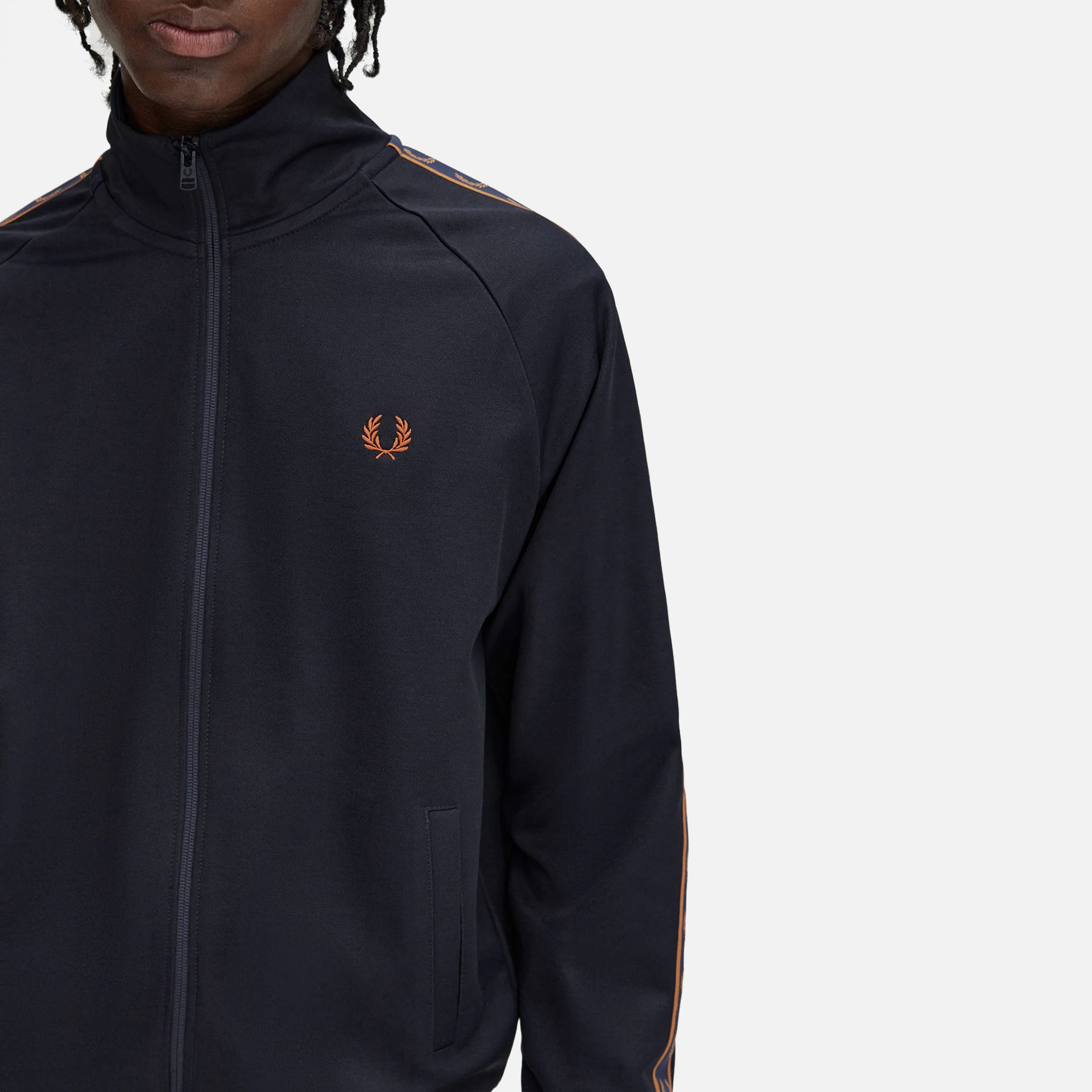 Fred Perry Contrast Taped Track Jacket Navy Nut Flakes