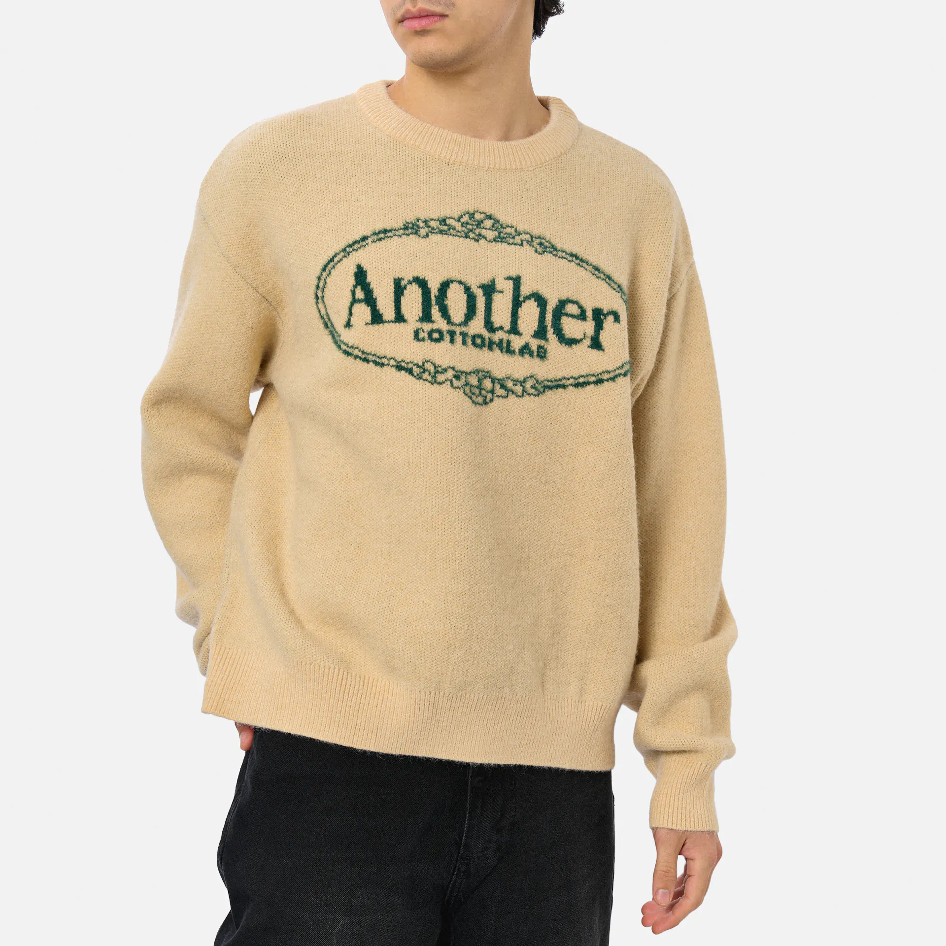 Another Cotton Royal Chest Print Knit Crewneck Beige