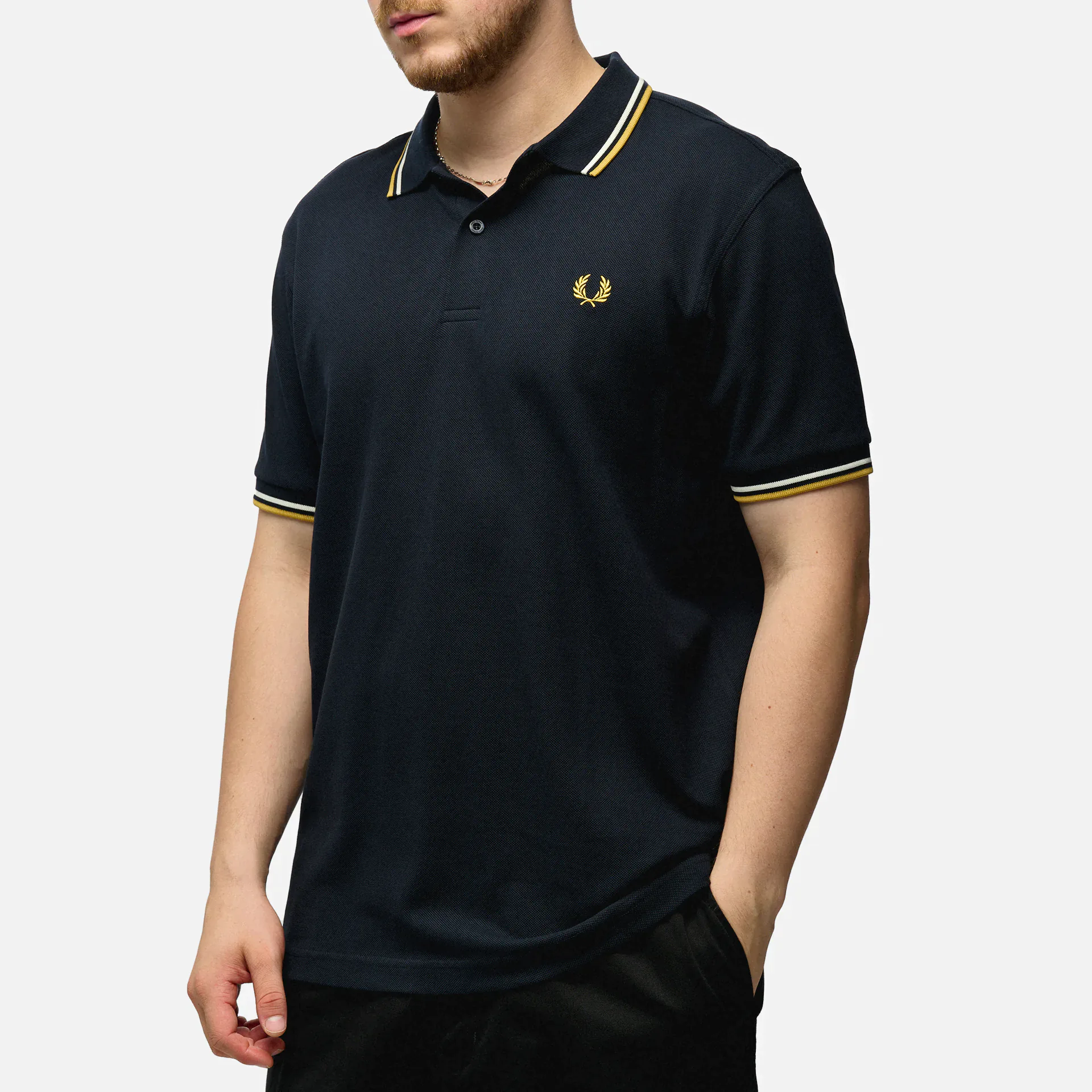 Fred Perry Twin Tipped Polo Shirt Porridge Navy/Ecru/Honeycomb