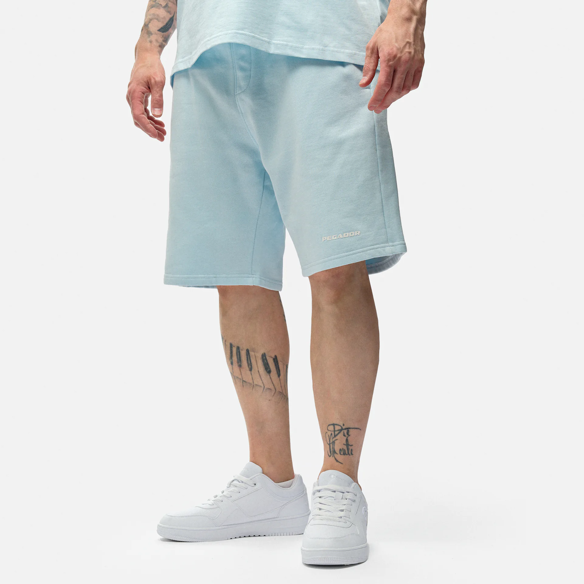 PEGADOR Logo Heavy Sweat Shorts Washed Baby Blue White Gum