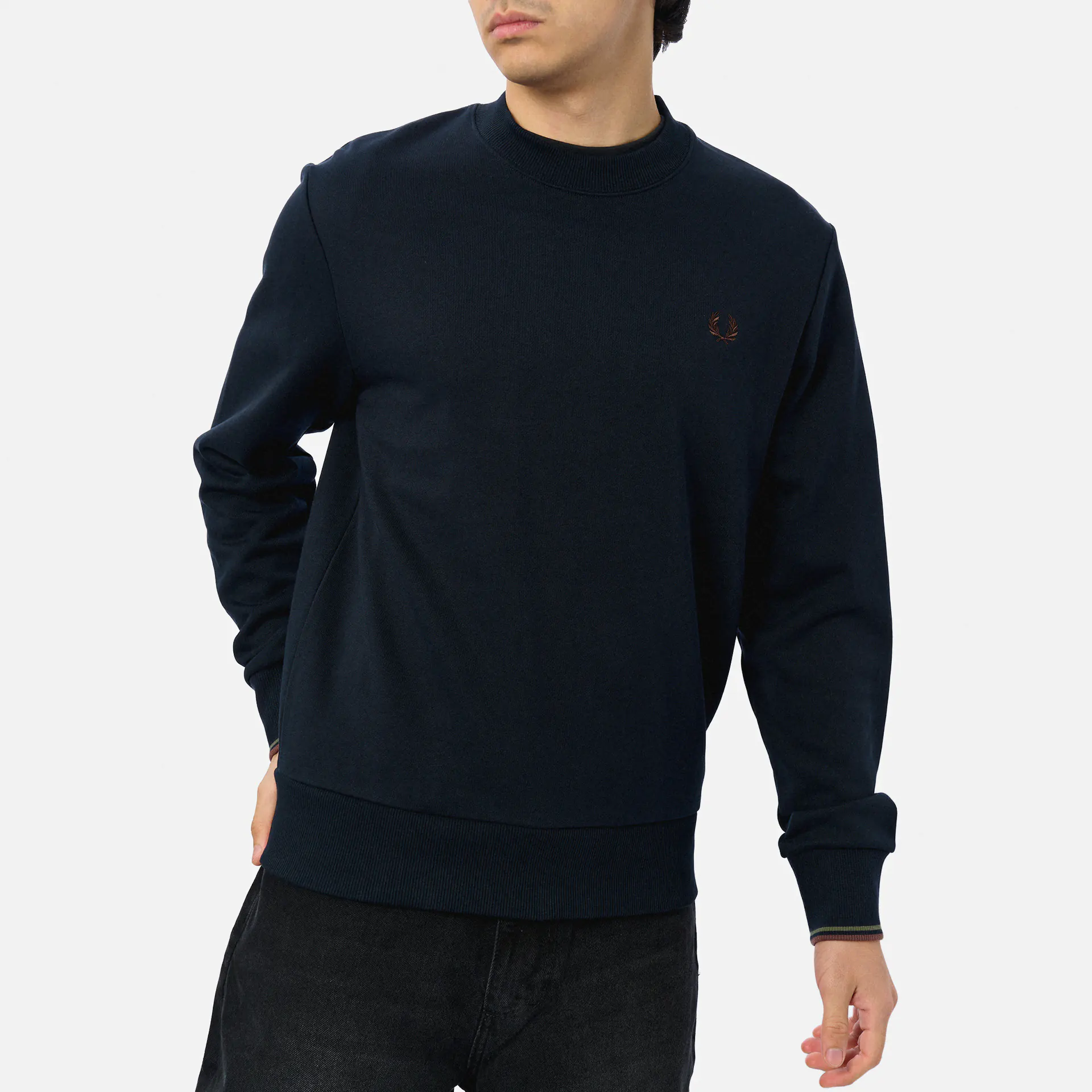 Fred Perry Crew Neck Sweatshirt Navy/Laurel Wreath Green/Brick