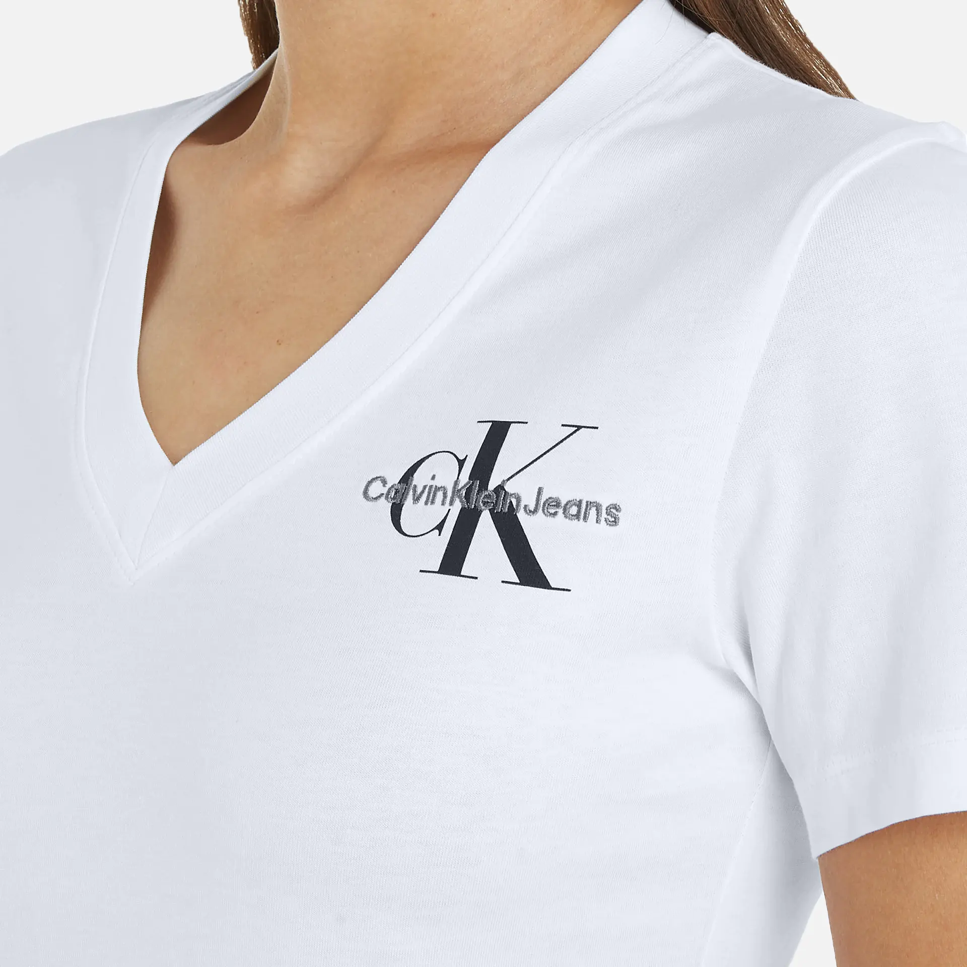 Calvin Klein Jeans Monologo T-Shirt Bright White V-Neck Slim