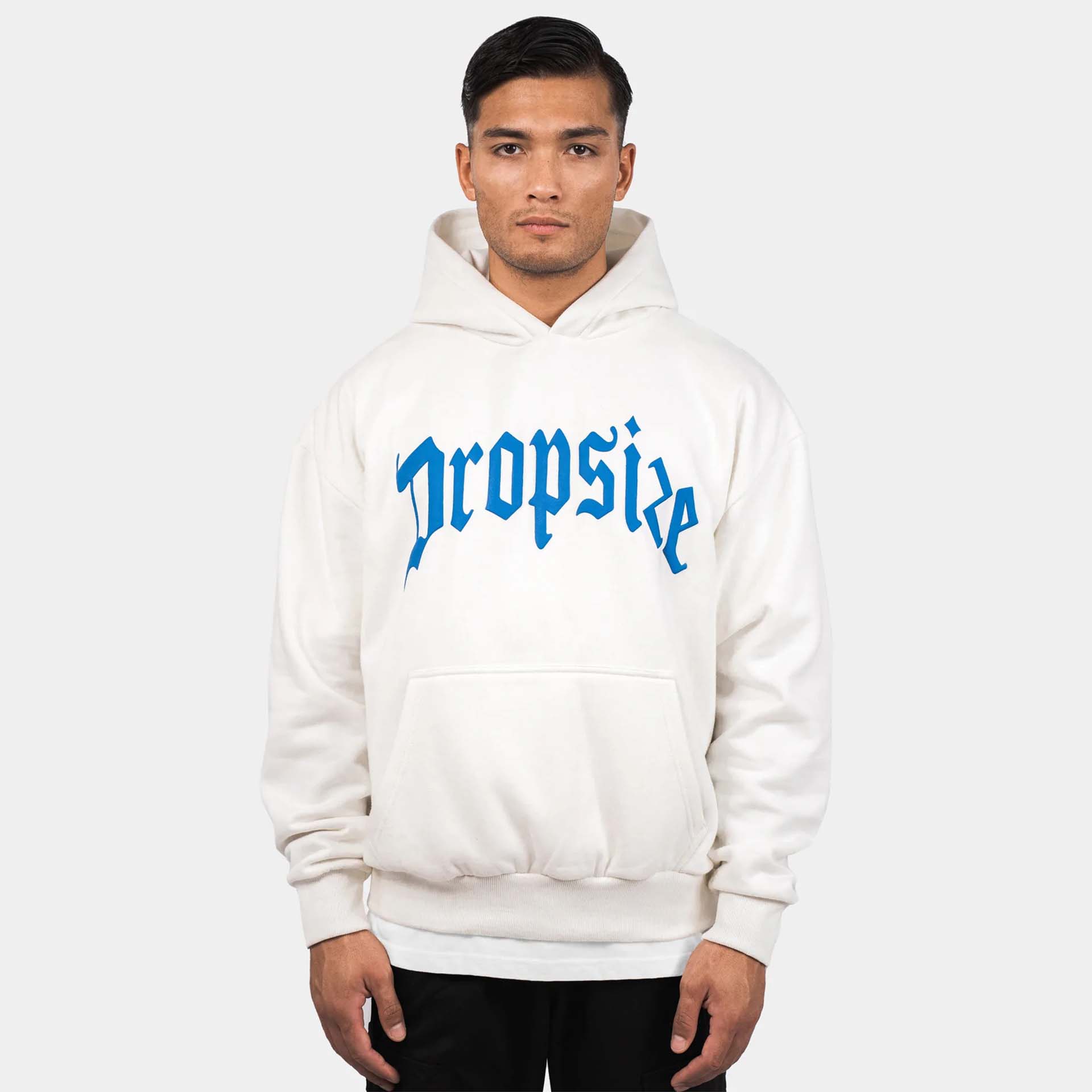 Dropsize Heavy Oversize Puffer Print Logo Design Hoodie Washed White
