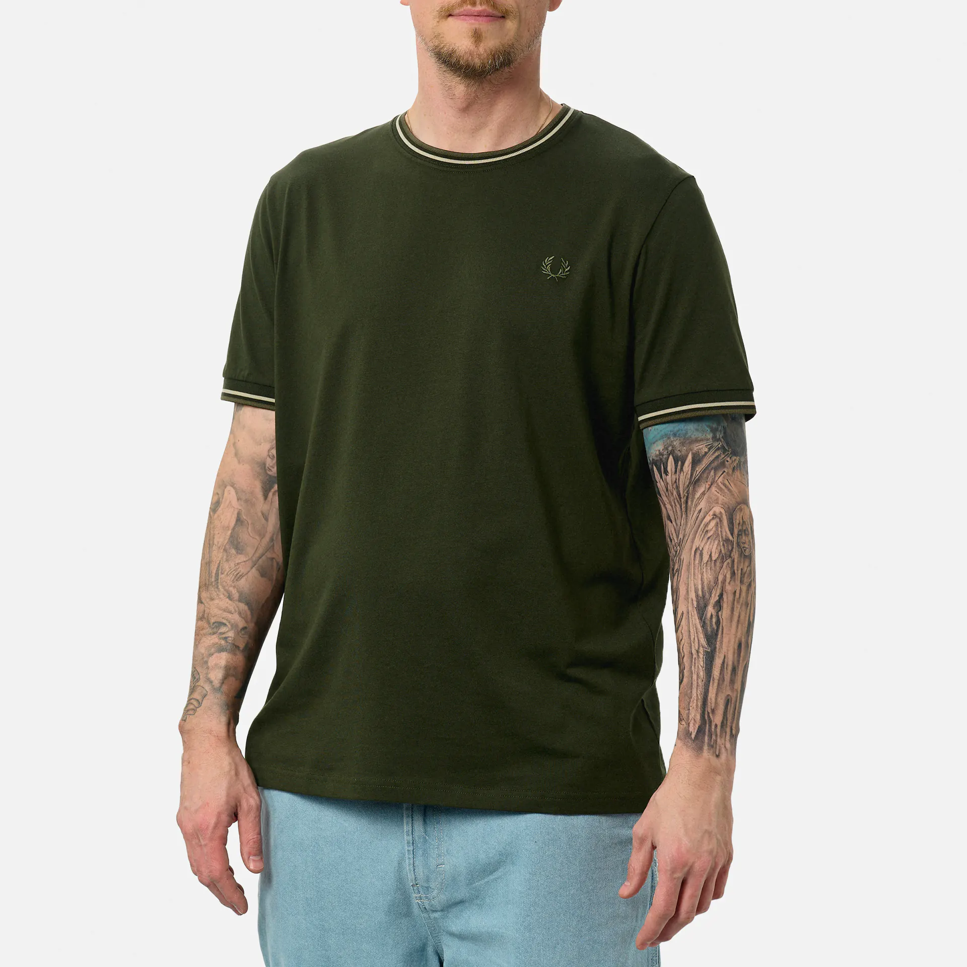 Fred Perry Twin Tipped T-Shirt Hunting Green/Light Oyster/Laurel Wreath Green