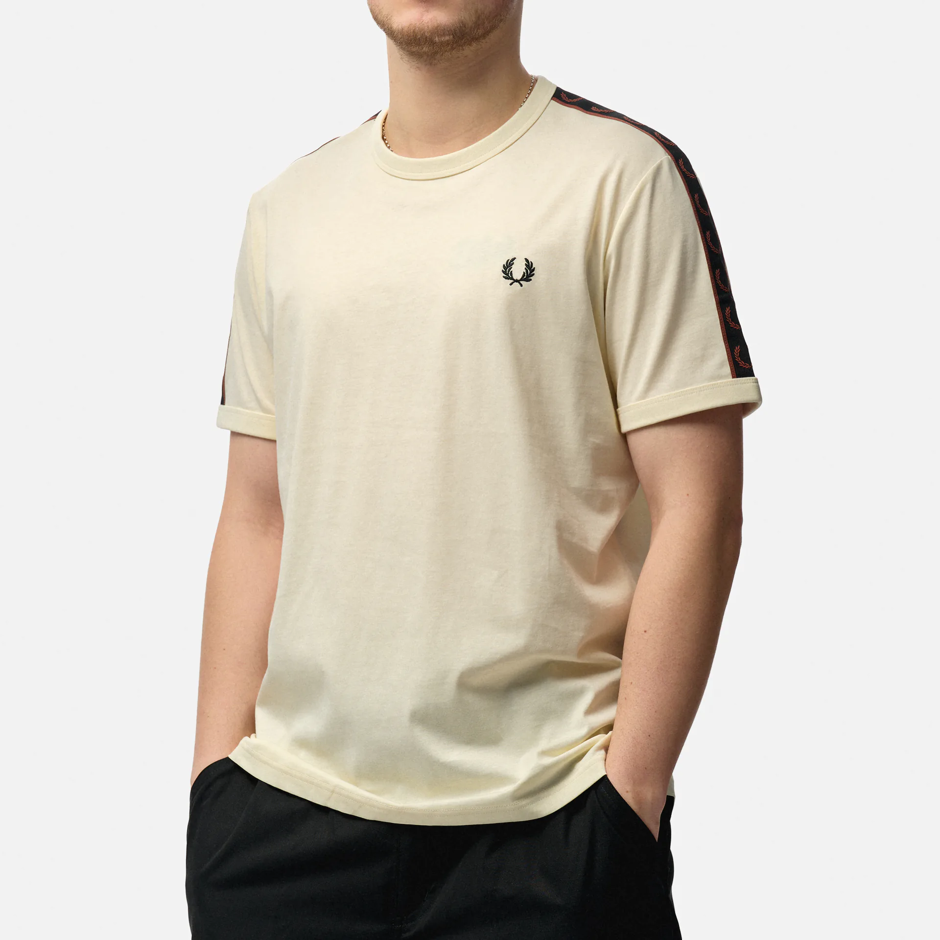 Fred Perry Contrast Tape Ringer T-Shirt Ecru/Whiskey Brown