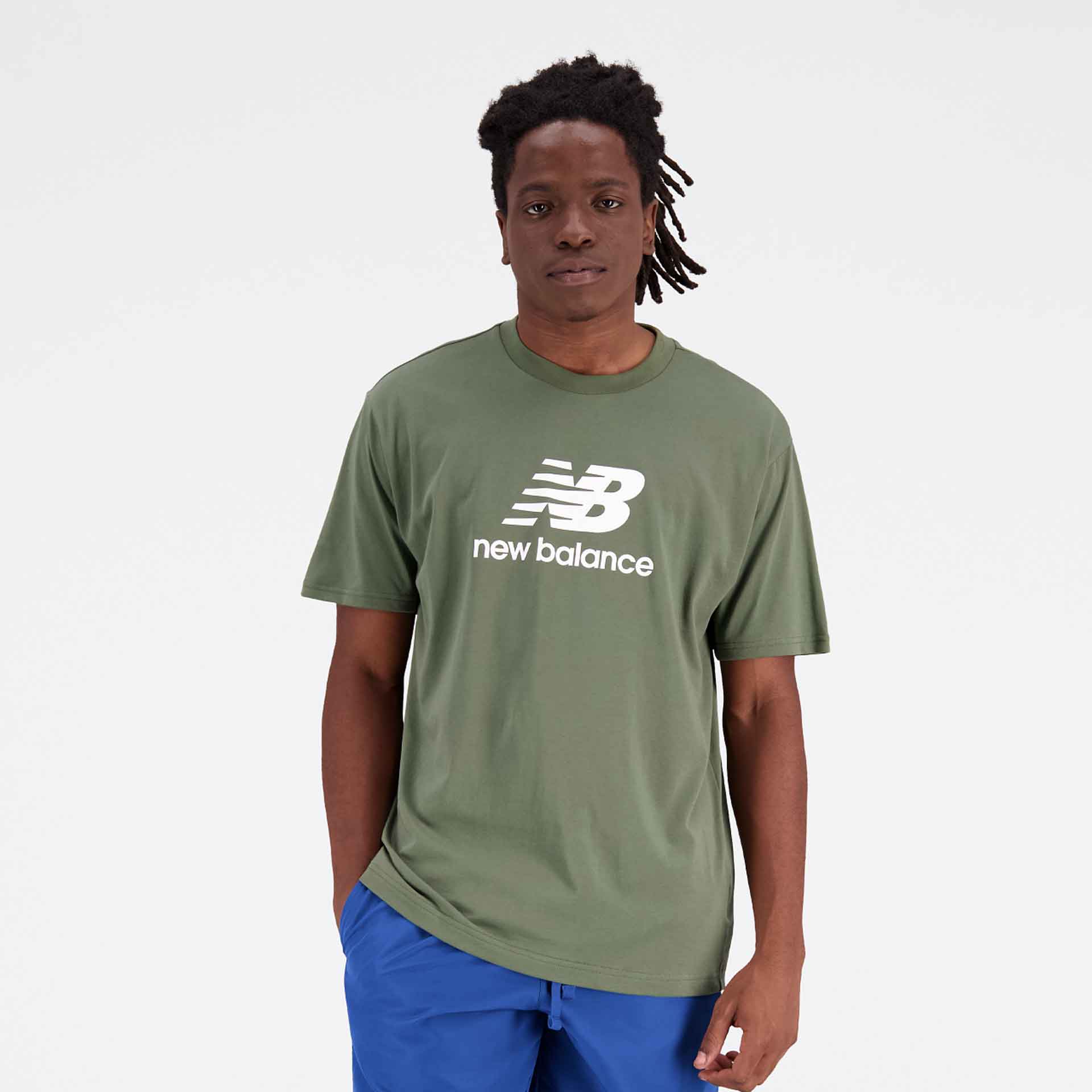 New Balance Essentials Stacked Logo Cotton Jersey T-Shirt Dark Olive