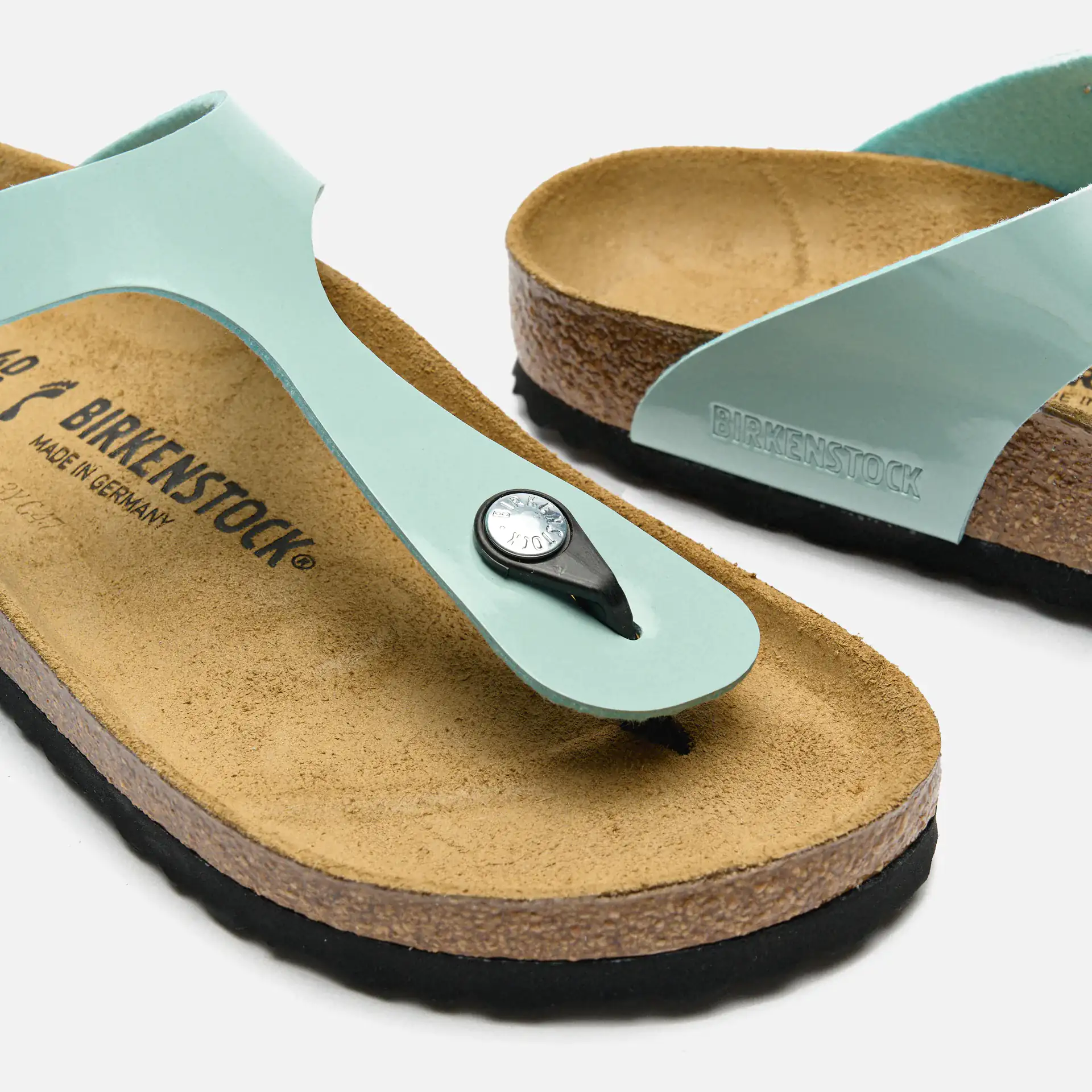 Birkenstock Gizeh Birko-Flor Narrow Sandals Patent Surf Green