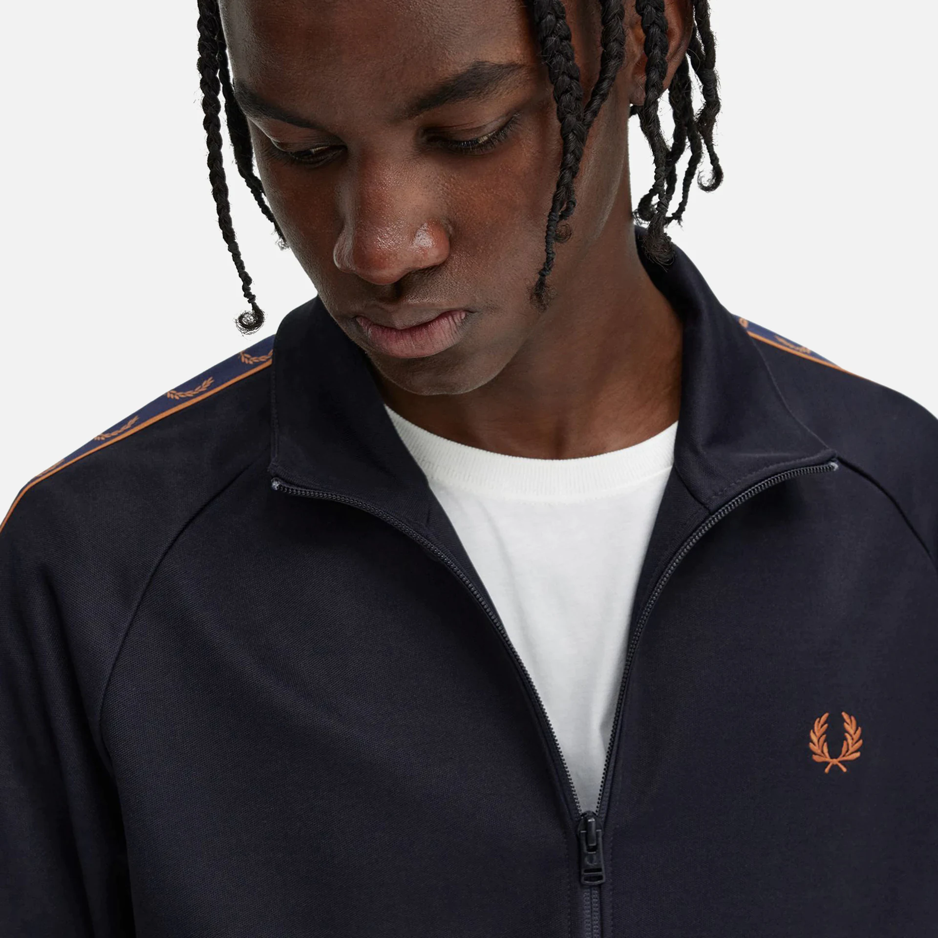 Fred Perry Contrast Taped Track Jacket Navy Nut Flakes