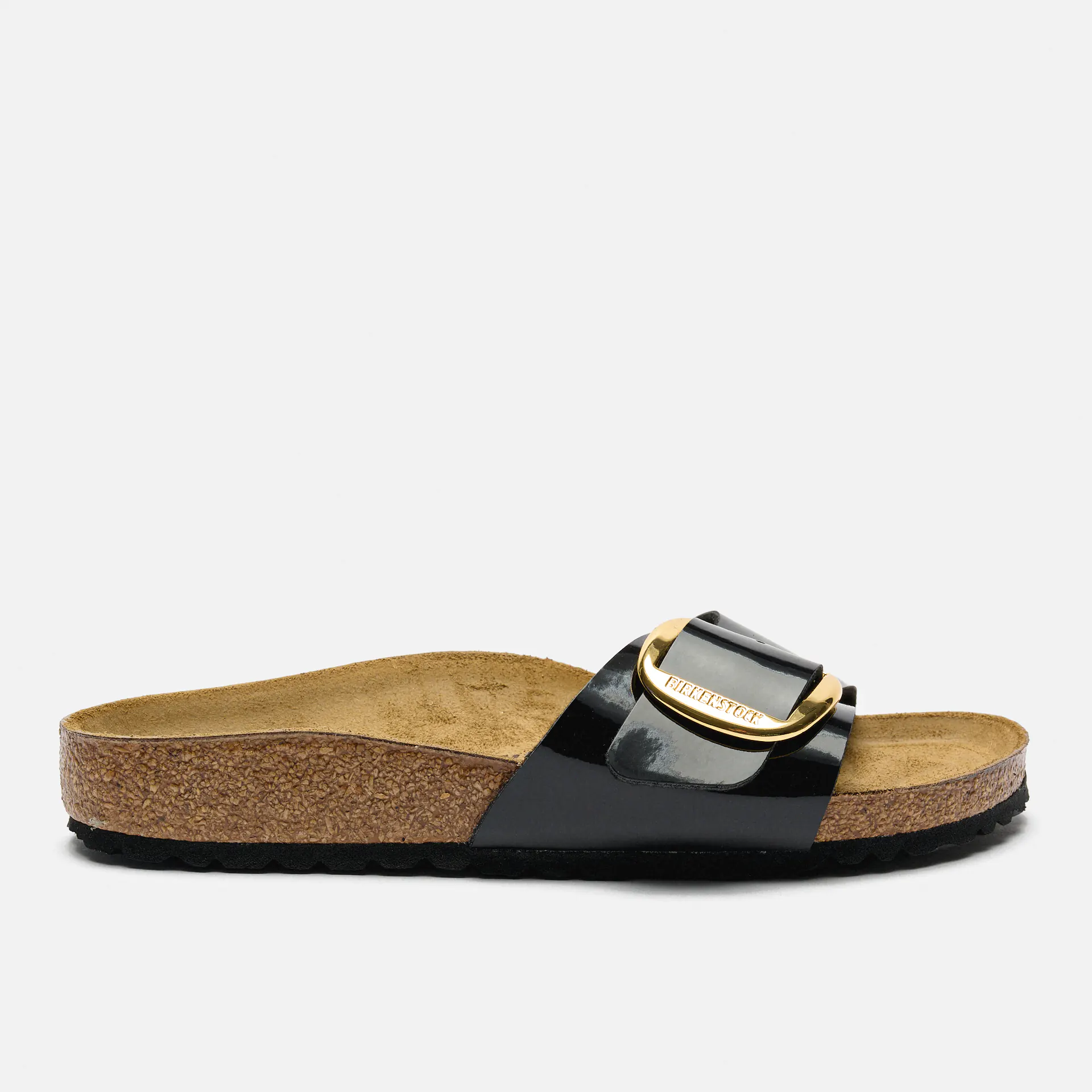 Birkenstock Madrid Big Buckle Birko-Flor Sandals Patent Black Gold