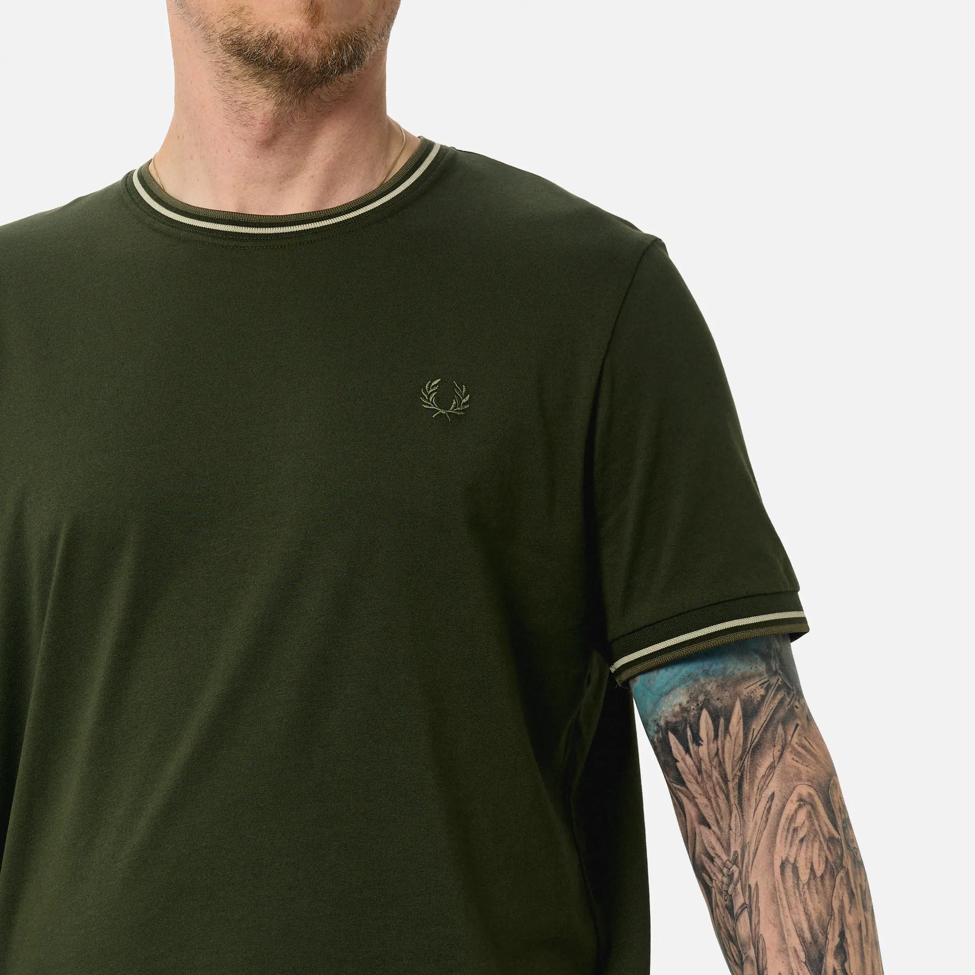 Fred Perry Twin Tipped T-Shirt Hunting Green/Light Oyster/Laurel Wreath Green