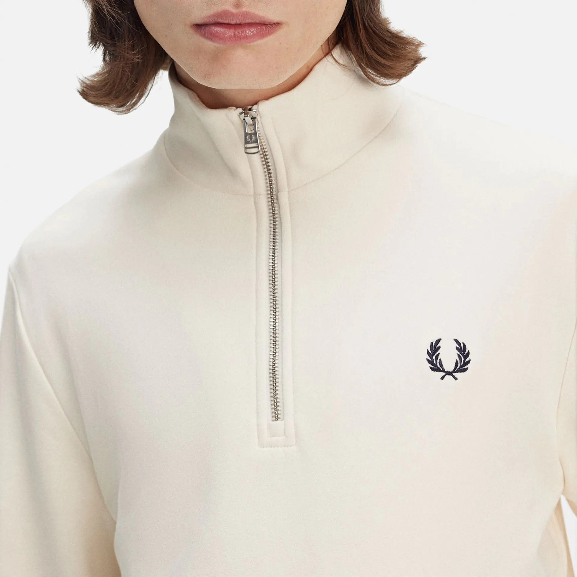 Fred Perry Half Zip Sweatshirt Ecru/Tennis Blue