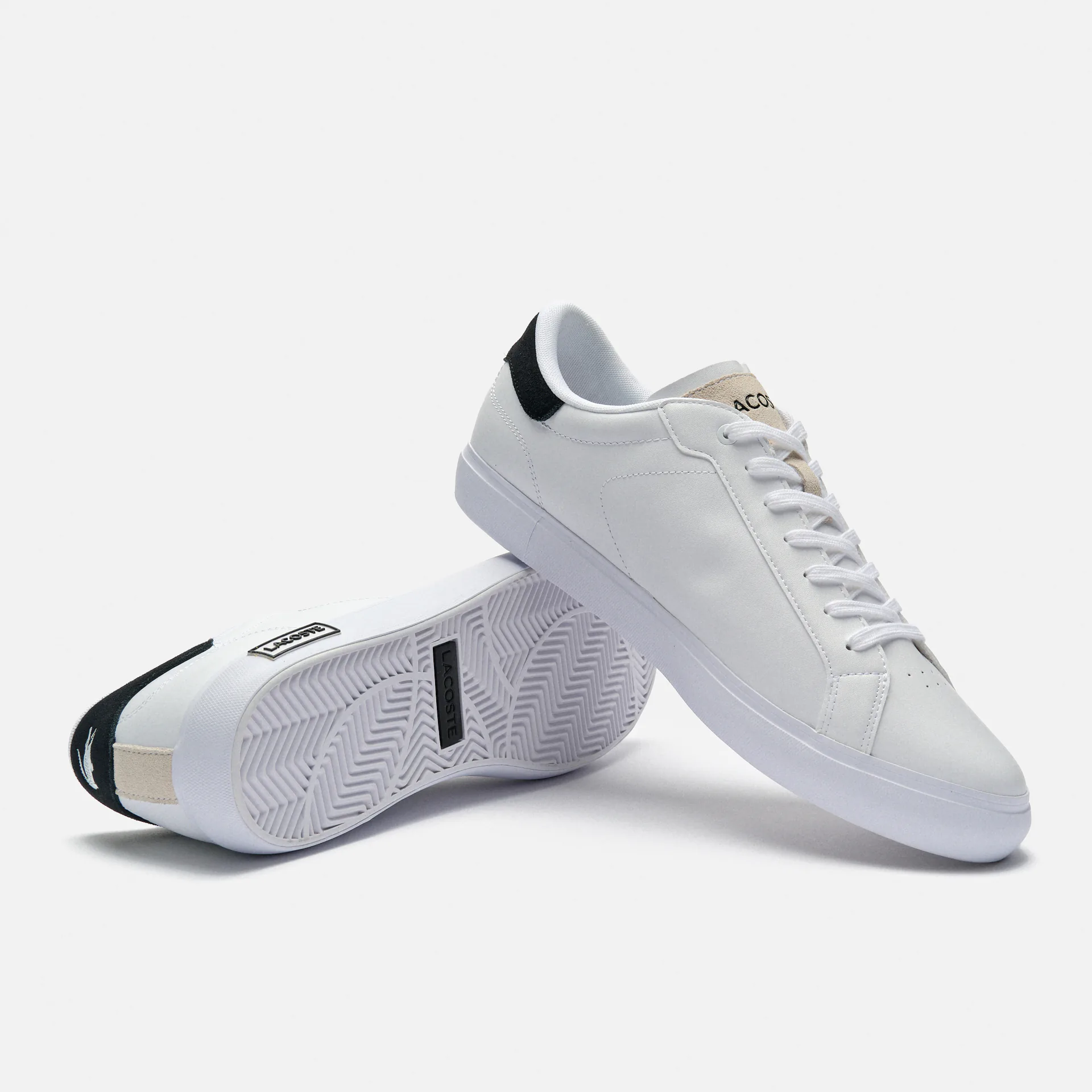 Lacoste Powercourt Logo Tongue Leather Sneaker White/Black