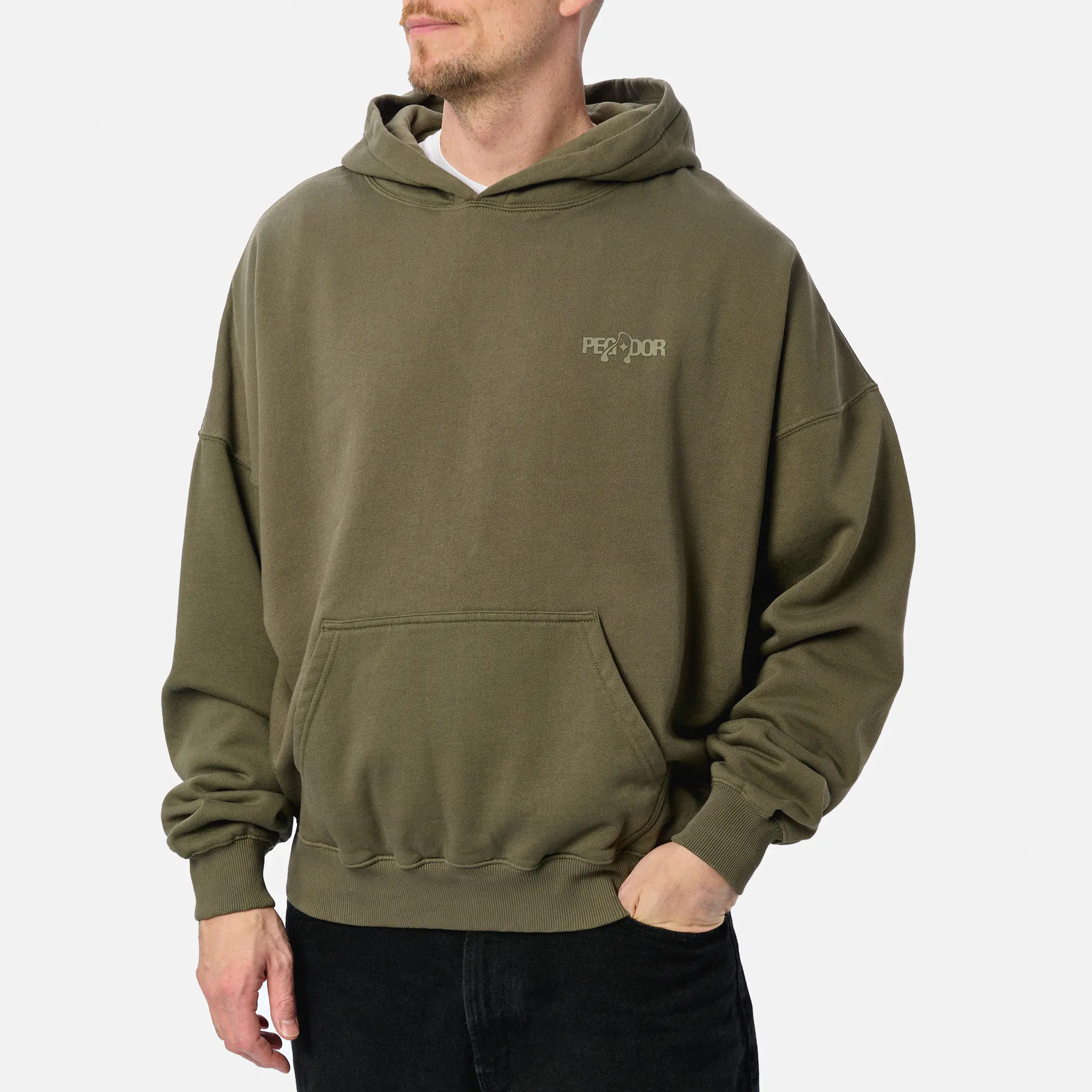 PEGADOR Miner Boxy Hoodie Washed Faded Olive