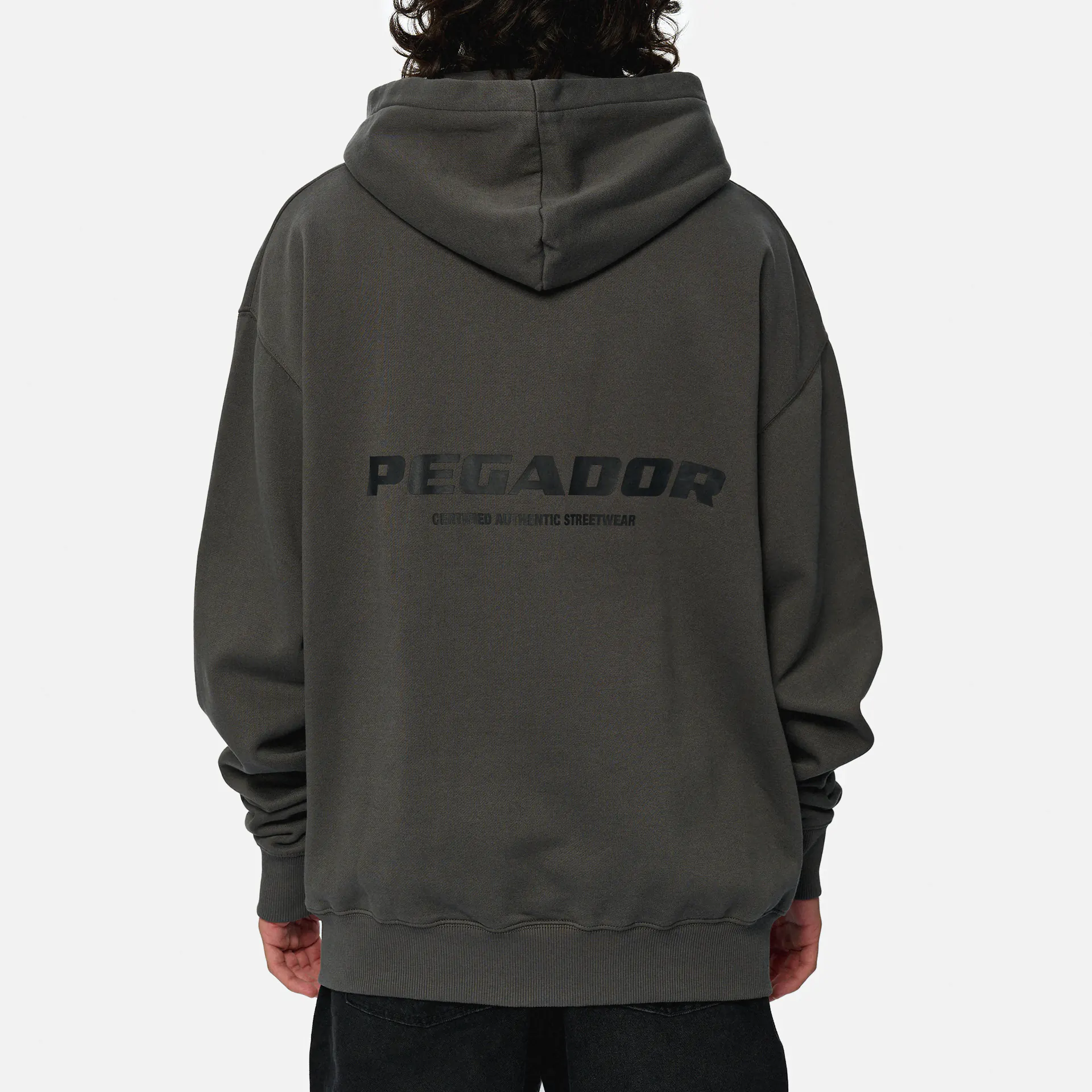 PEGADOR Colne Logo Oversized Hoodie Washed Anthracite Black