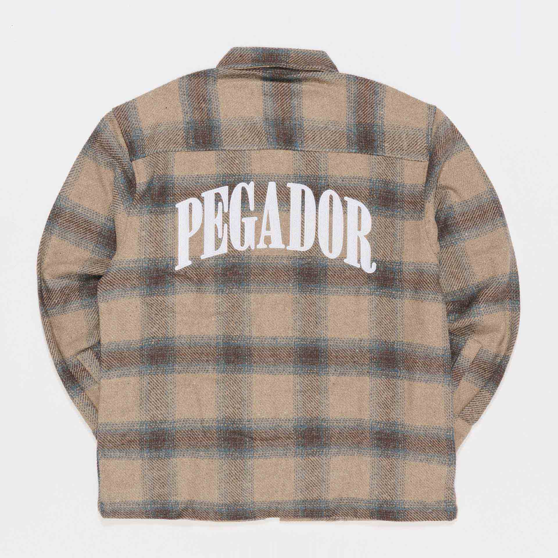 PEGADOR Bale Embroidery Heavy Zip Flannel Shirt Taupe / Slate Black