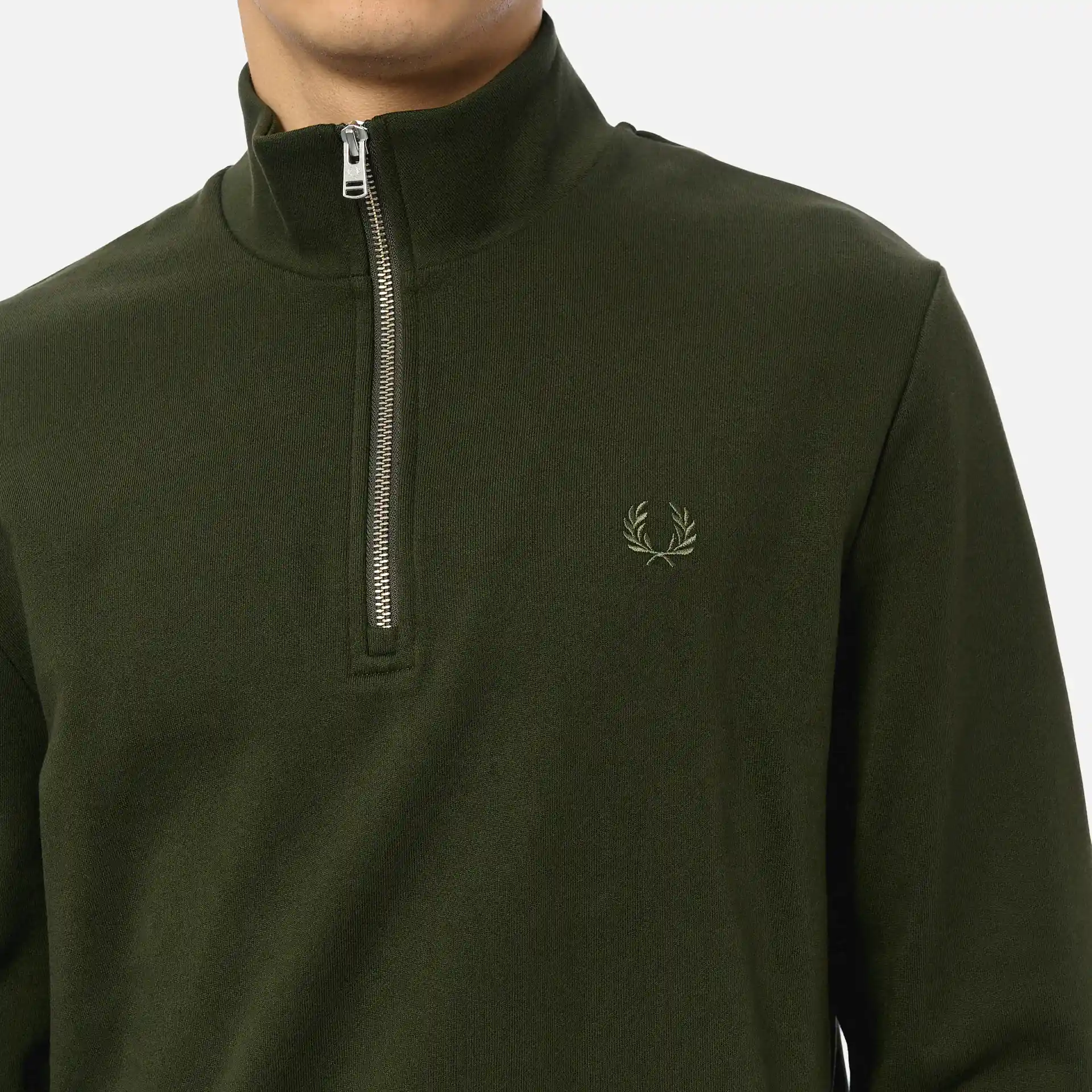 Fred Perry Half Zip Sweatshirt Hunting Green/Light Oyster/Laurel Wreath Green