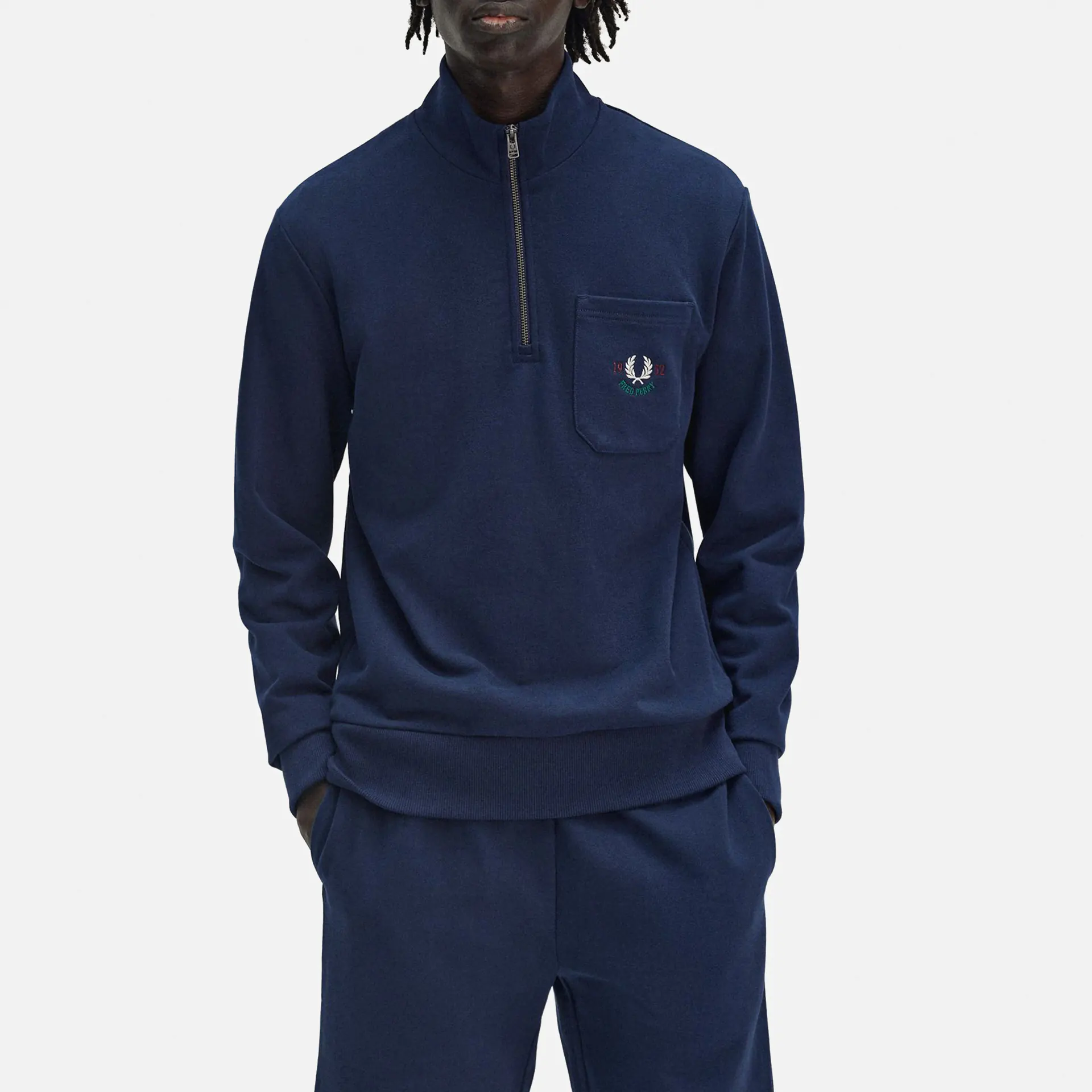 Fred Perry Embroidered Champion Half Zip Tennis Blue