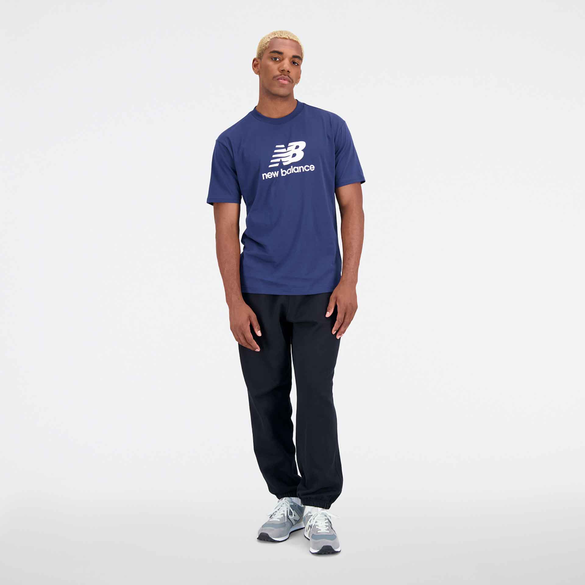 New Balance Essentials Stacked Logo Cotton Jersey T-Shirt Navy
