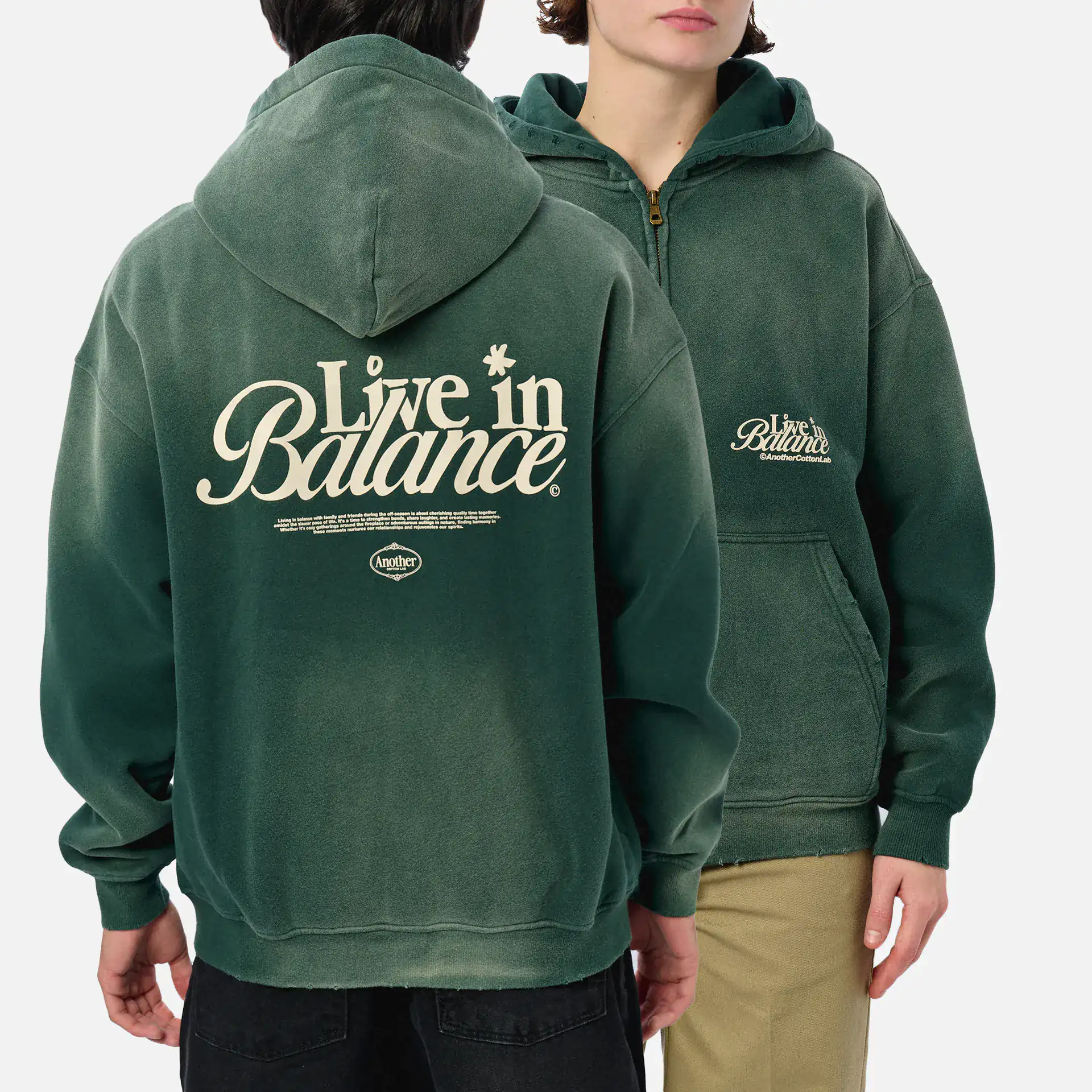 Another Cotton Live in Balance Heavy Oversized Zip Hoodie Green