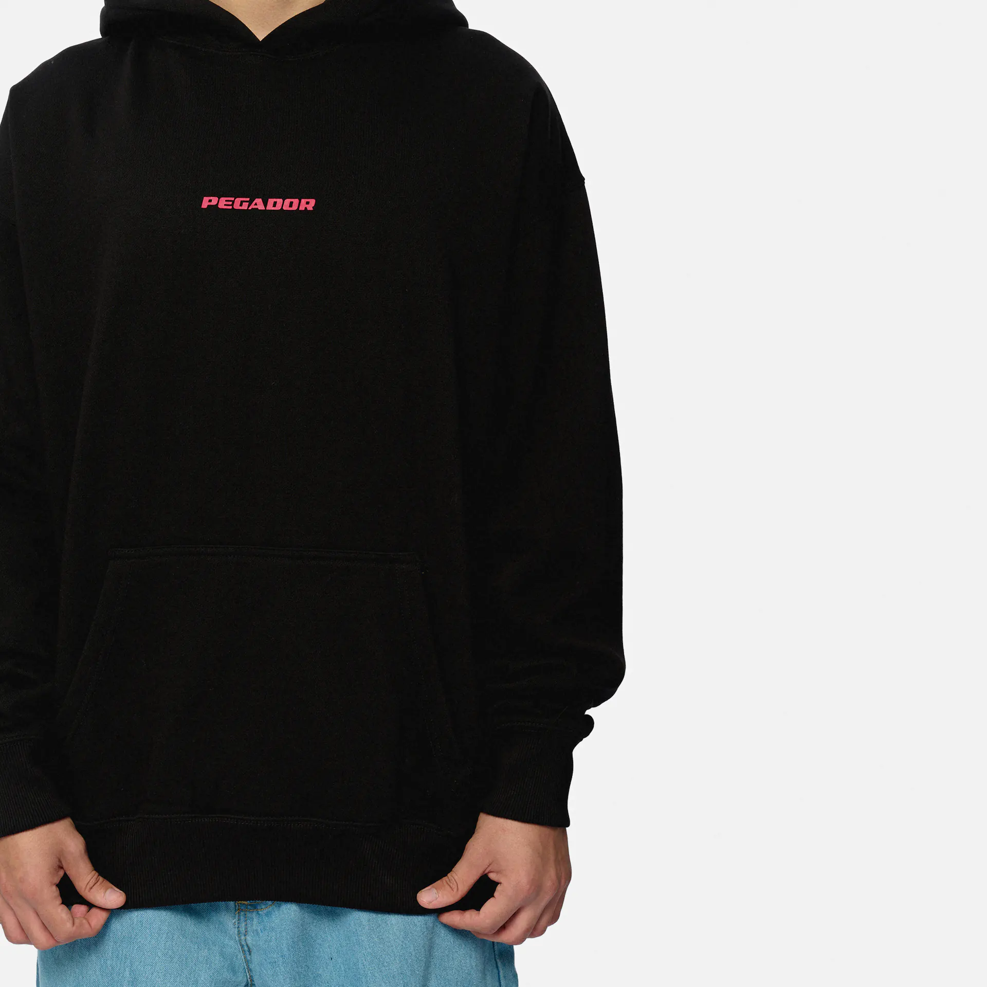 PEGADOR Colne Logo Oversized Hoodie Washed Black Virtual Pink