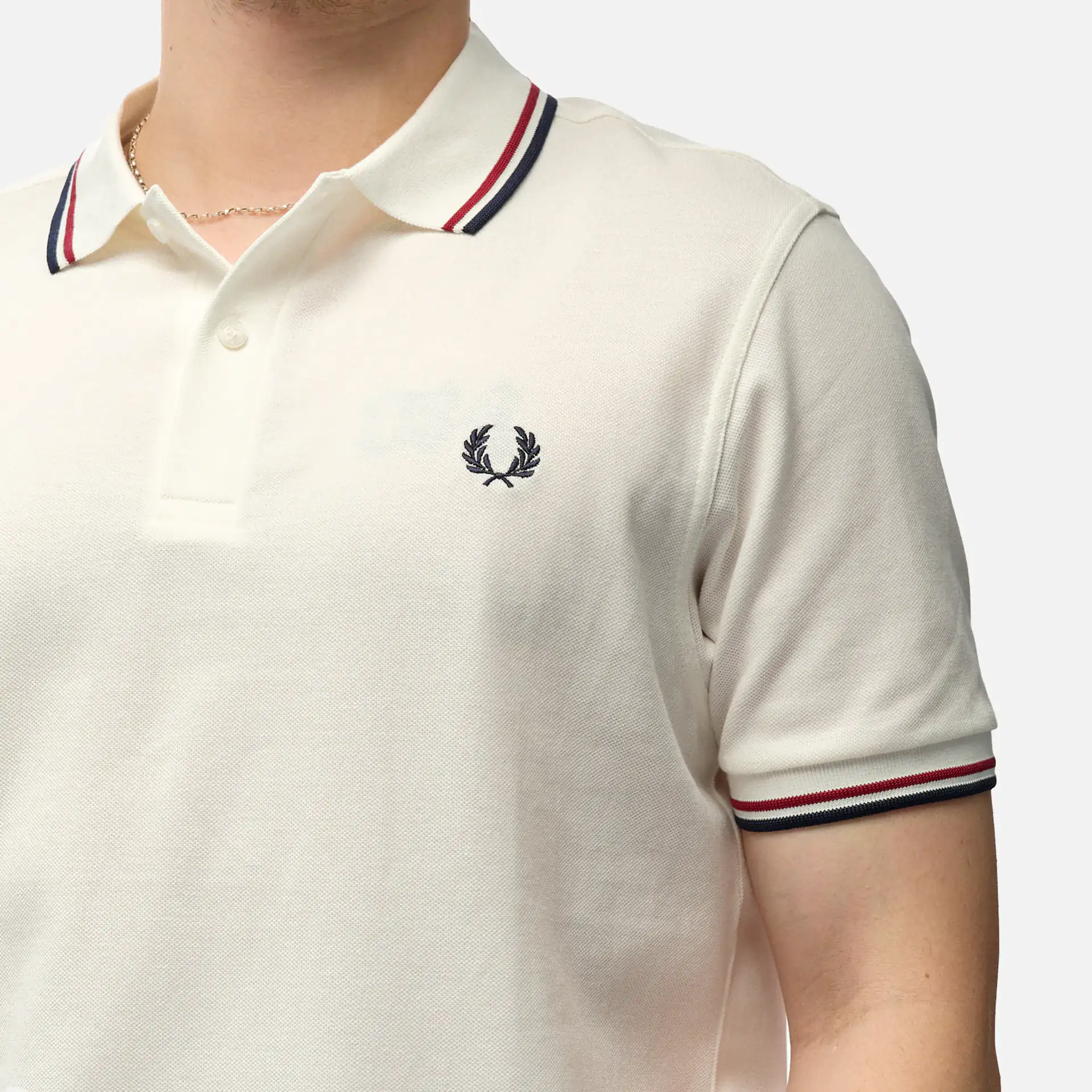 Fred Perry Twin Tipped Polo Shirt Snow White/Burnt Red/Navy