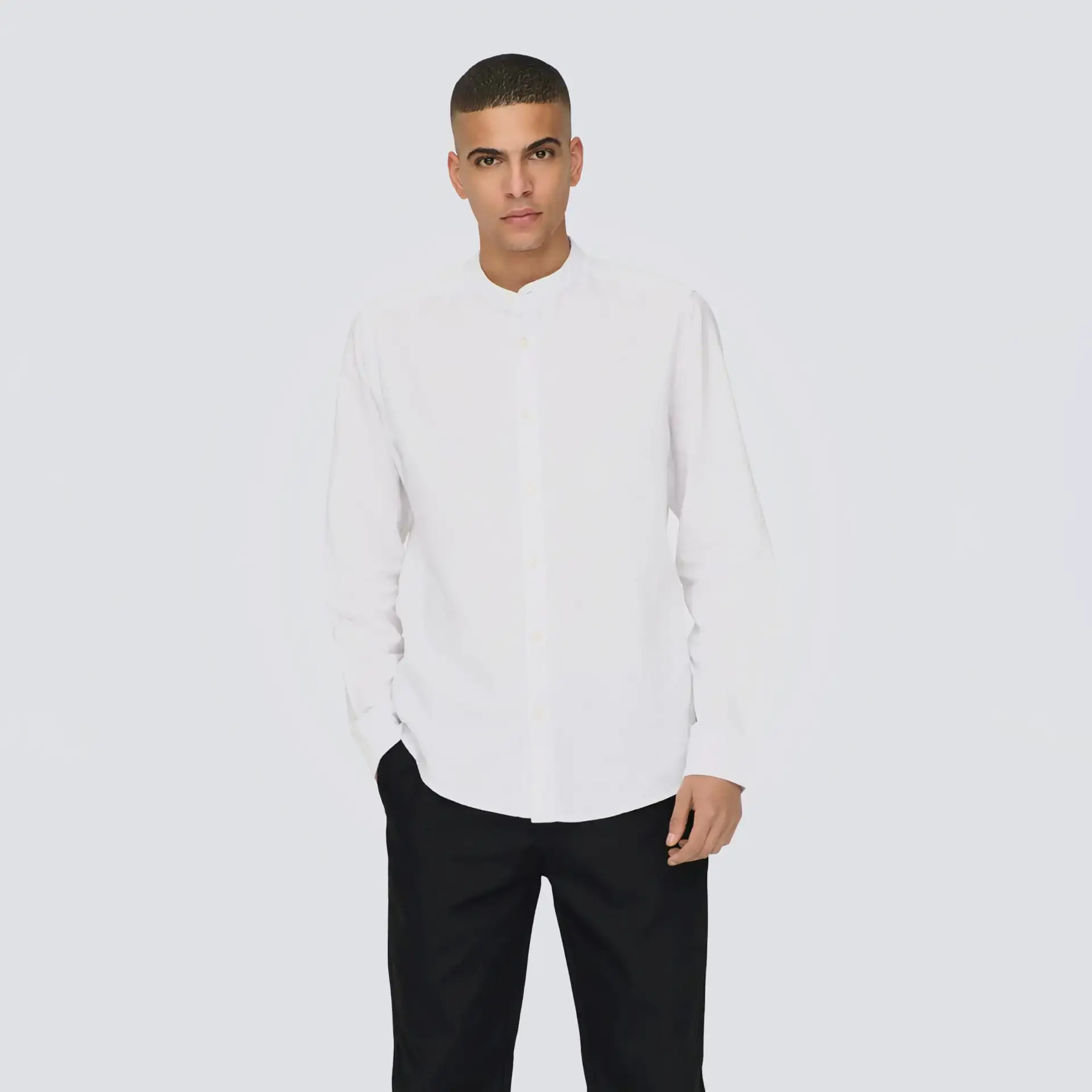 Only & Sons onScaiden Solid Linen Mao Shirt White